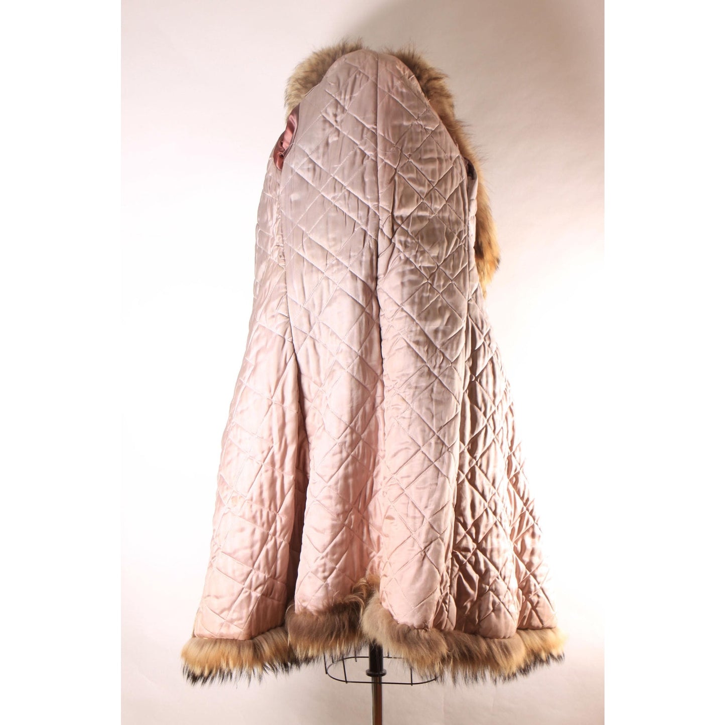 1970s Raccoon Fur Long Sleeve Quilted Lining Princess Coat