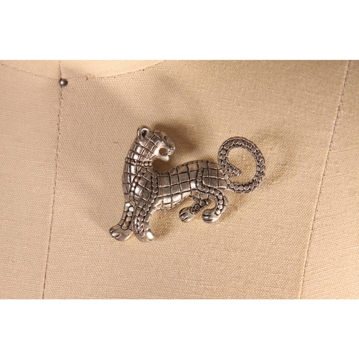 1980s Silver Tone Metal Big Cat Leopard Novelty Brooch