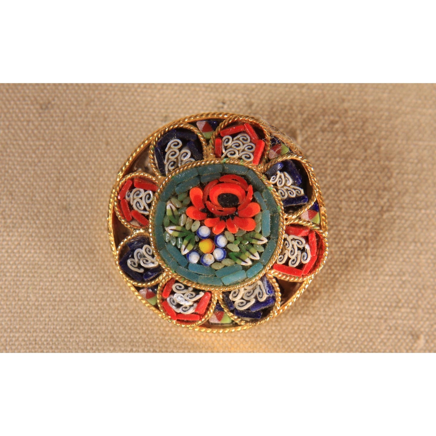 1950s Floral Multi-Colored Mosaic Italian Glass Brooch