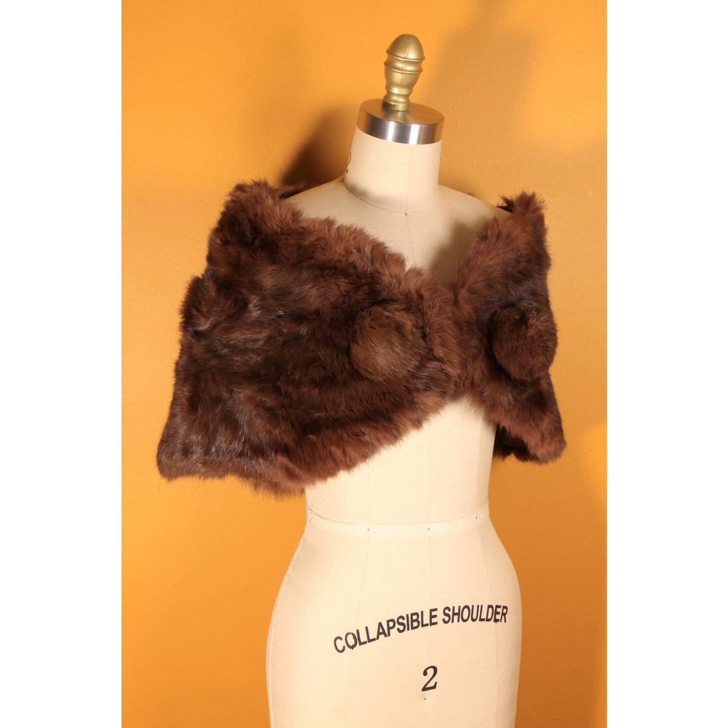 1950s Dyed Rabbit Fur Pom Pom Shrug Wrap