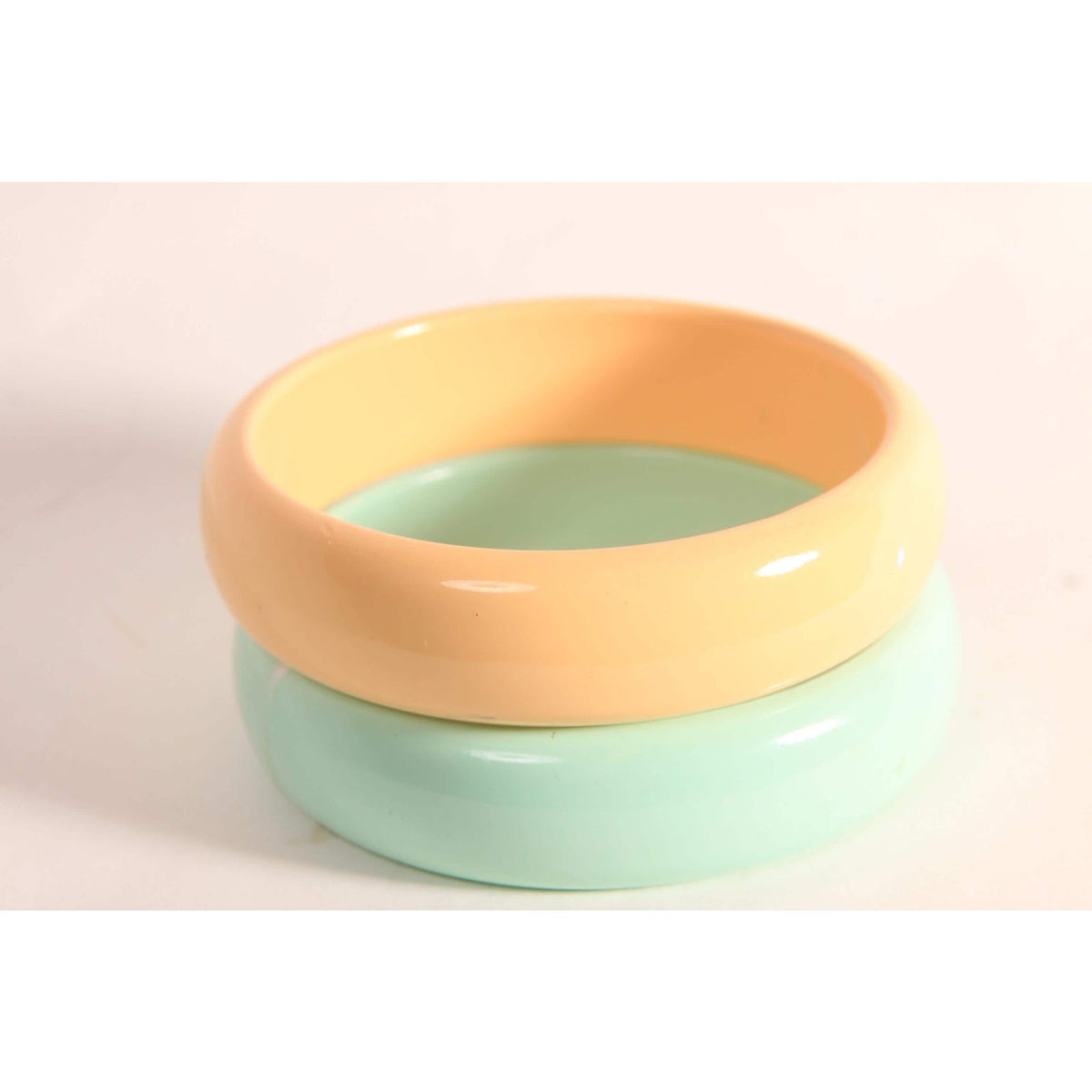 1980s Sea Foam Mint Blue Green and Pale Pink Plastic Stack of Bangle Bracelets