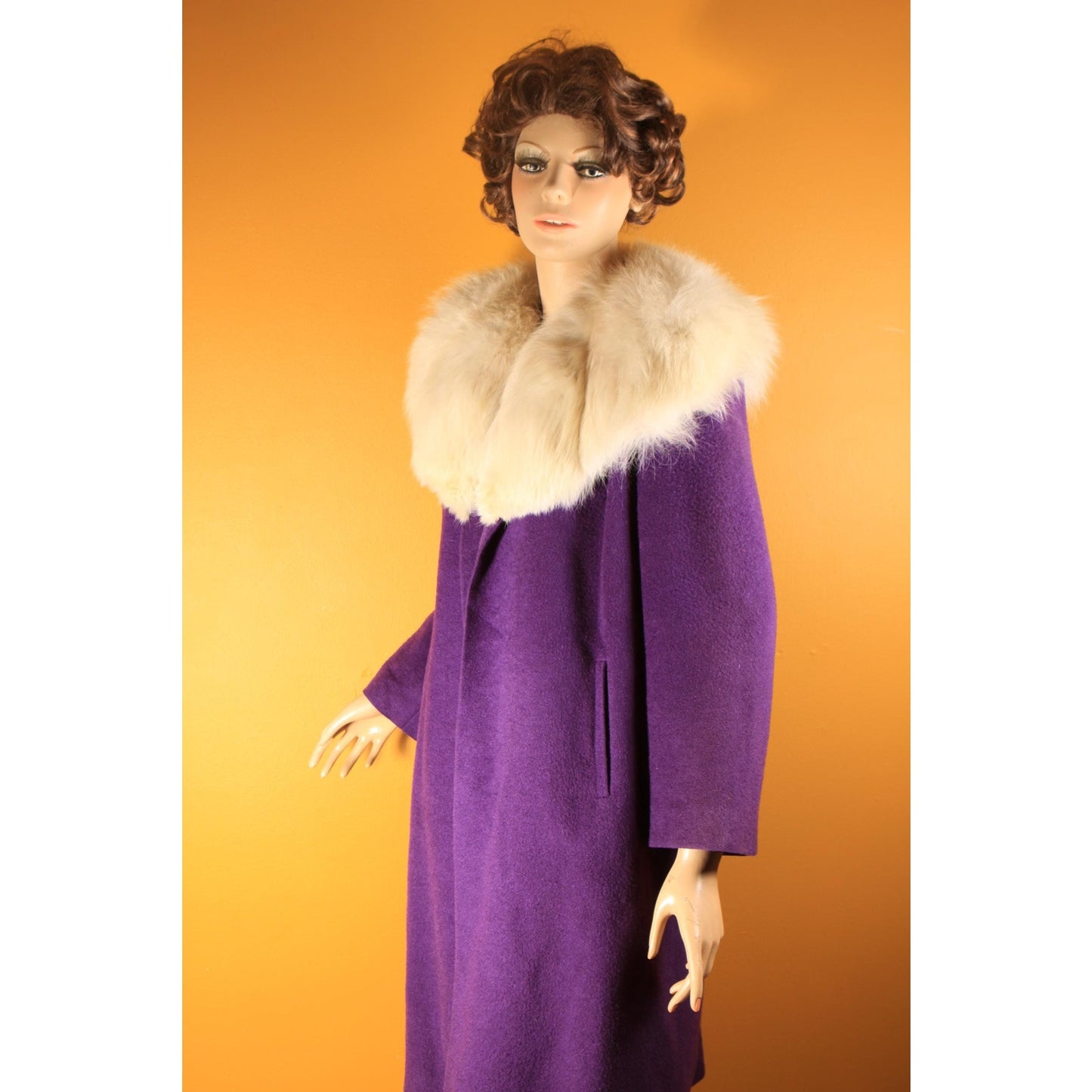 1950s Purple and Cream White Fox Fur Swing Coat -M