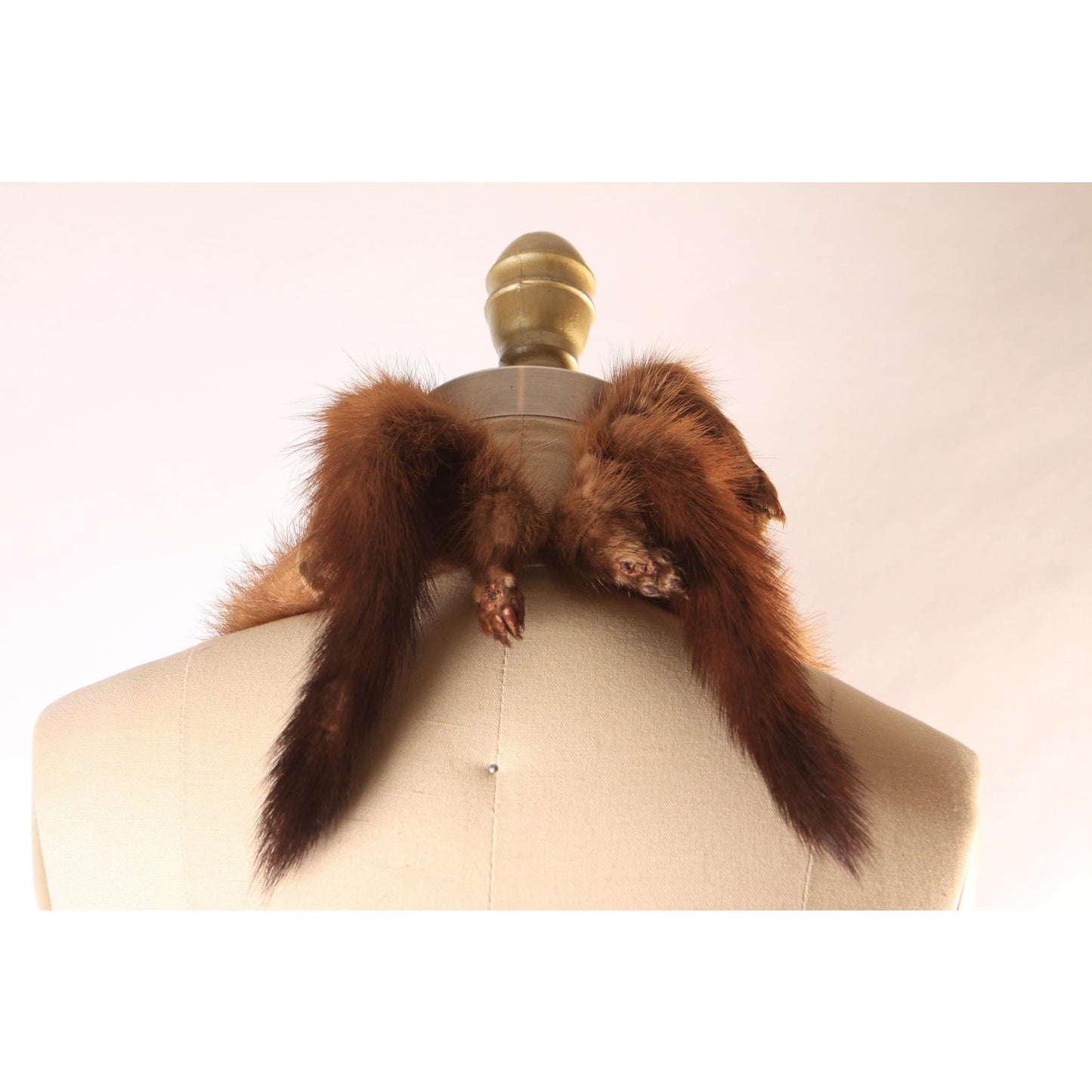 1950s Two Mink Pelt Fur Clip Shawl Wrap