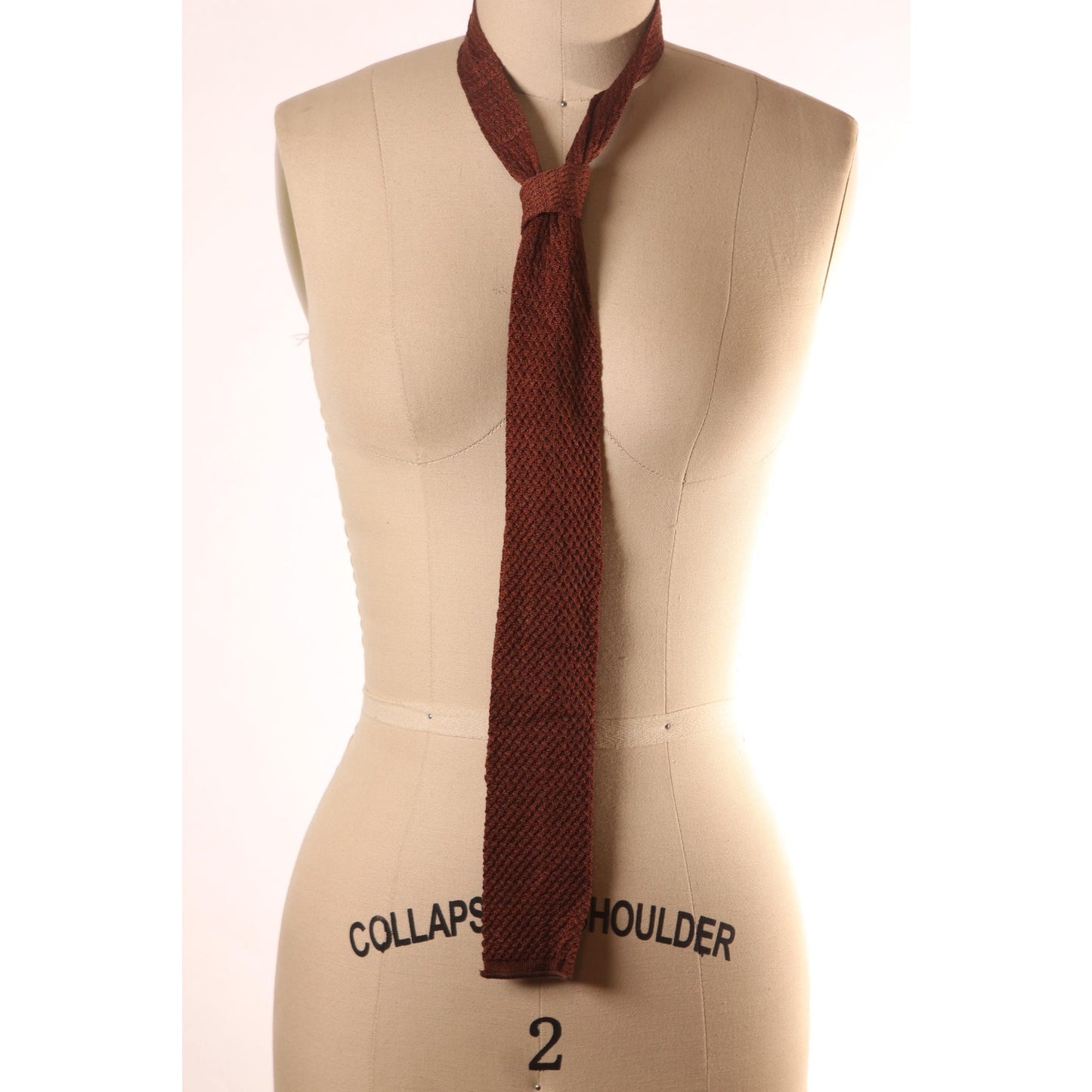 1950s Brown Sweater Knit Style Square Necktie Tie