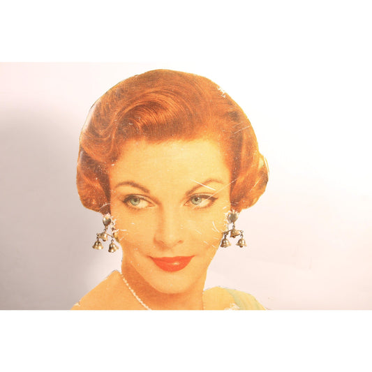 1950s Silver Tone Metal Novelty Wedding Bridal Bells Dangle Screw Back Earrings