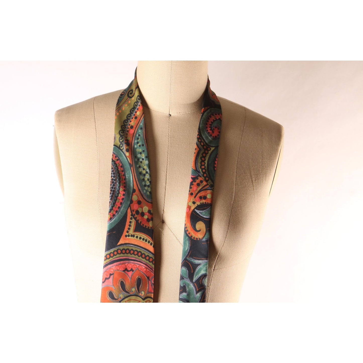 1970s Green, Blue, Pink Multi-Colored Paisley Print Necktie by Antonio Calafatano