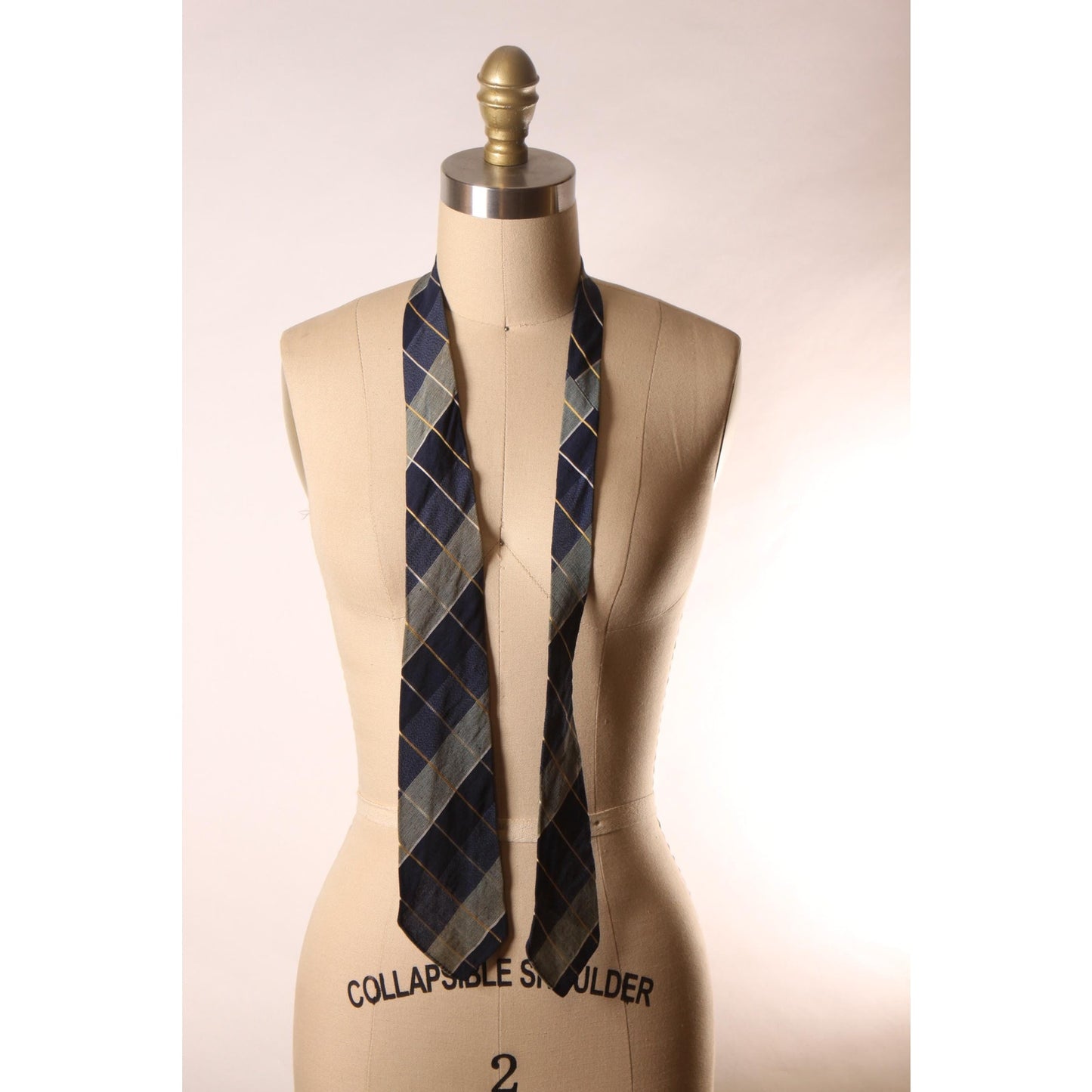 1950s Blue, White and Yellow Plaid Necktie Tie