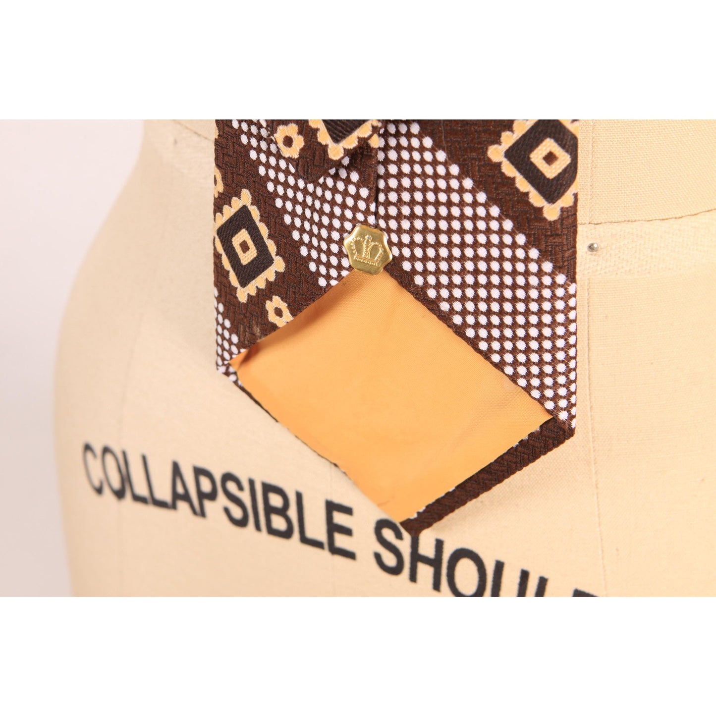1960s Brown and Cream Geometric Clip On Necktie Tie by Rhynecliffe