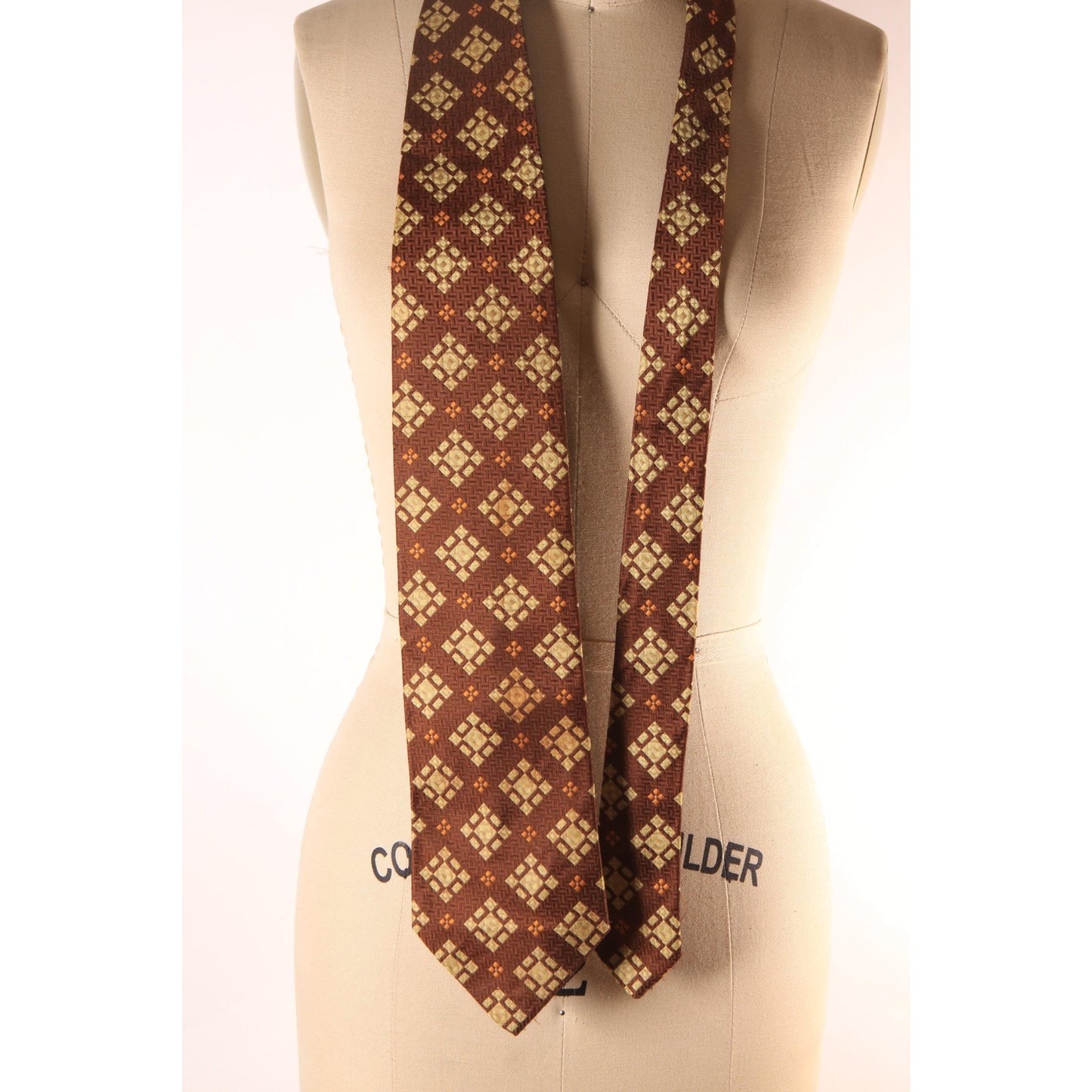 1970s Brown and Tan Geometric Wide Necktie Tie by Leonardo