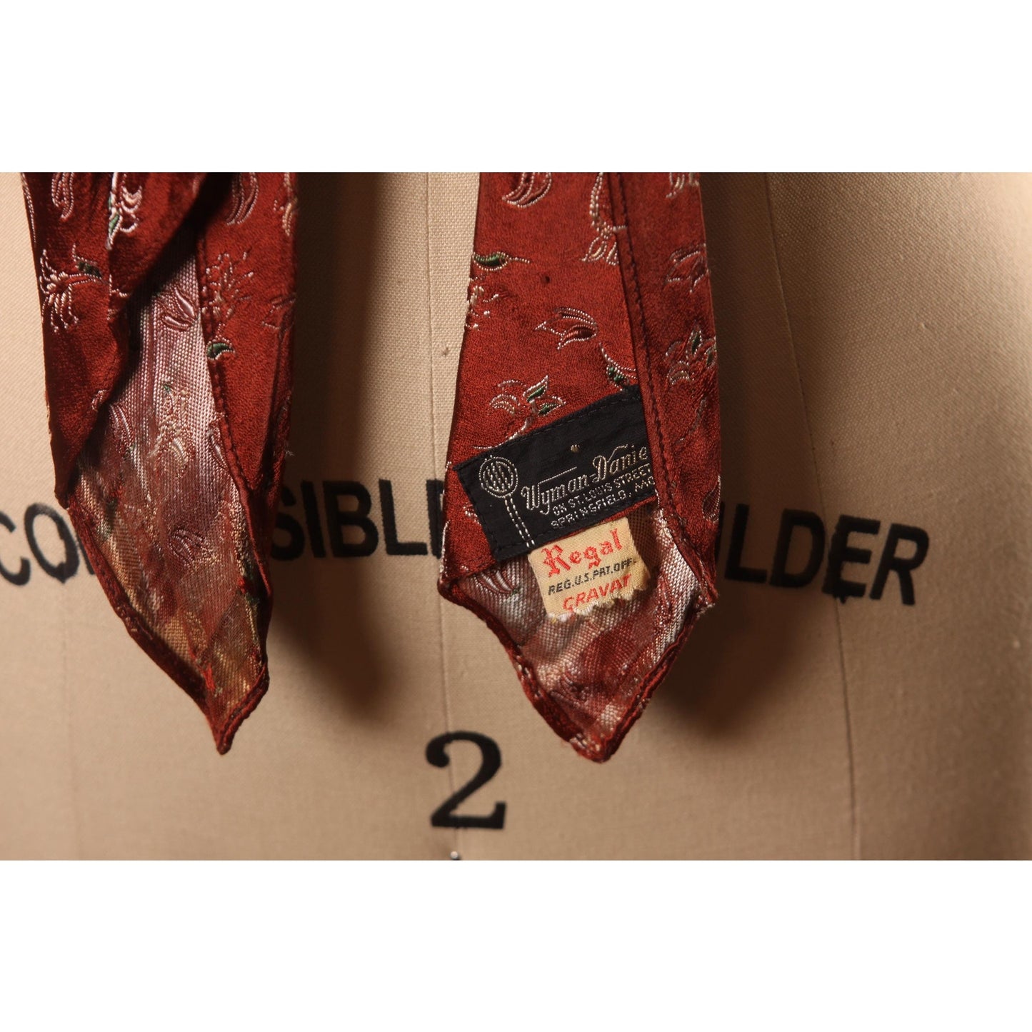 1950s Dark Red Floral Necktie Tie by Regal Wyman-Daniel