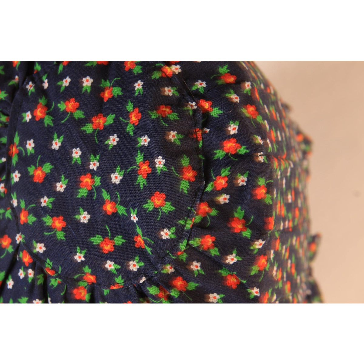 1970s Blue, Red, Yellow and White Floral Calico Prairie Bonnet Hat