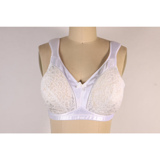 1980s White Sheer Lace Bow Detail Bra by Playtex 18 Hour-40C