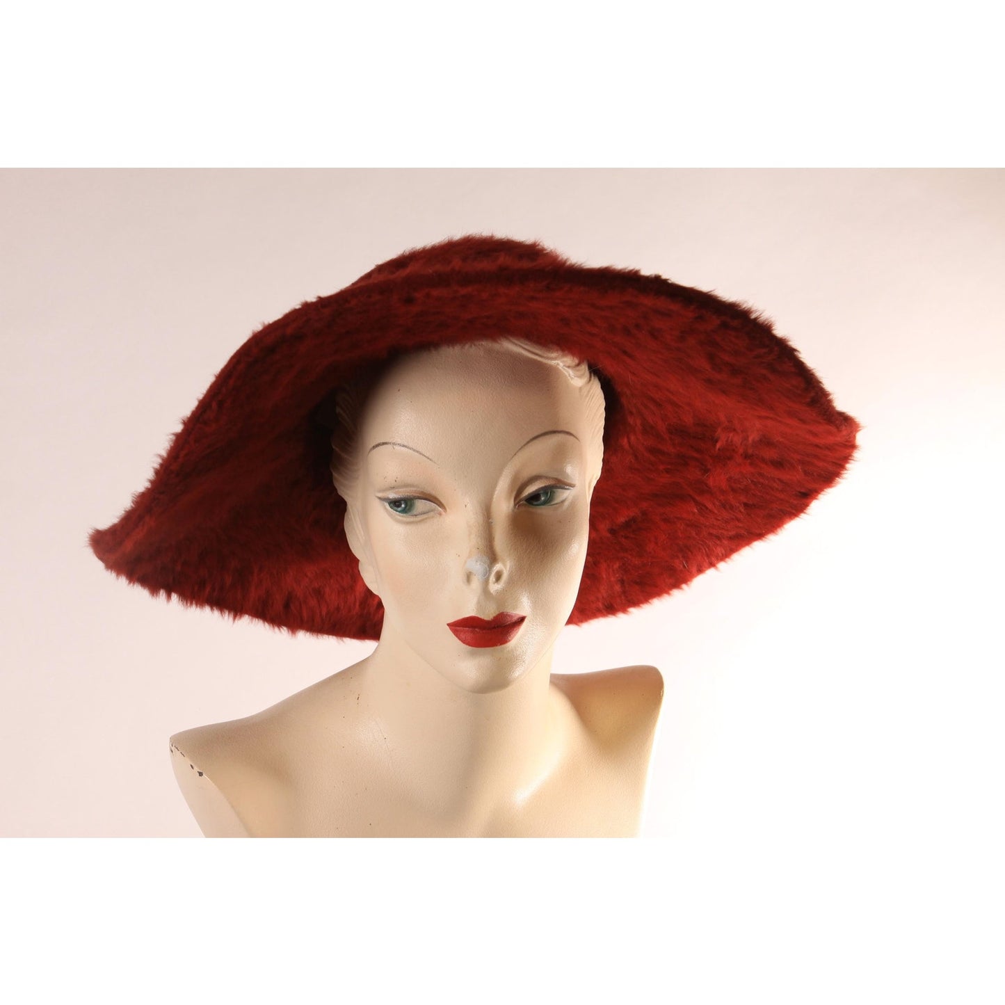 1980s Dark Red Felted Fur Wide Brim Hat
