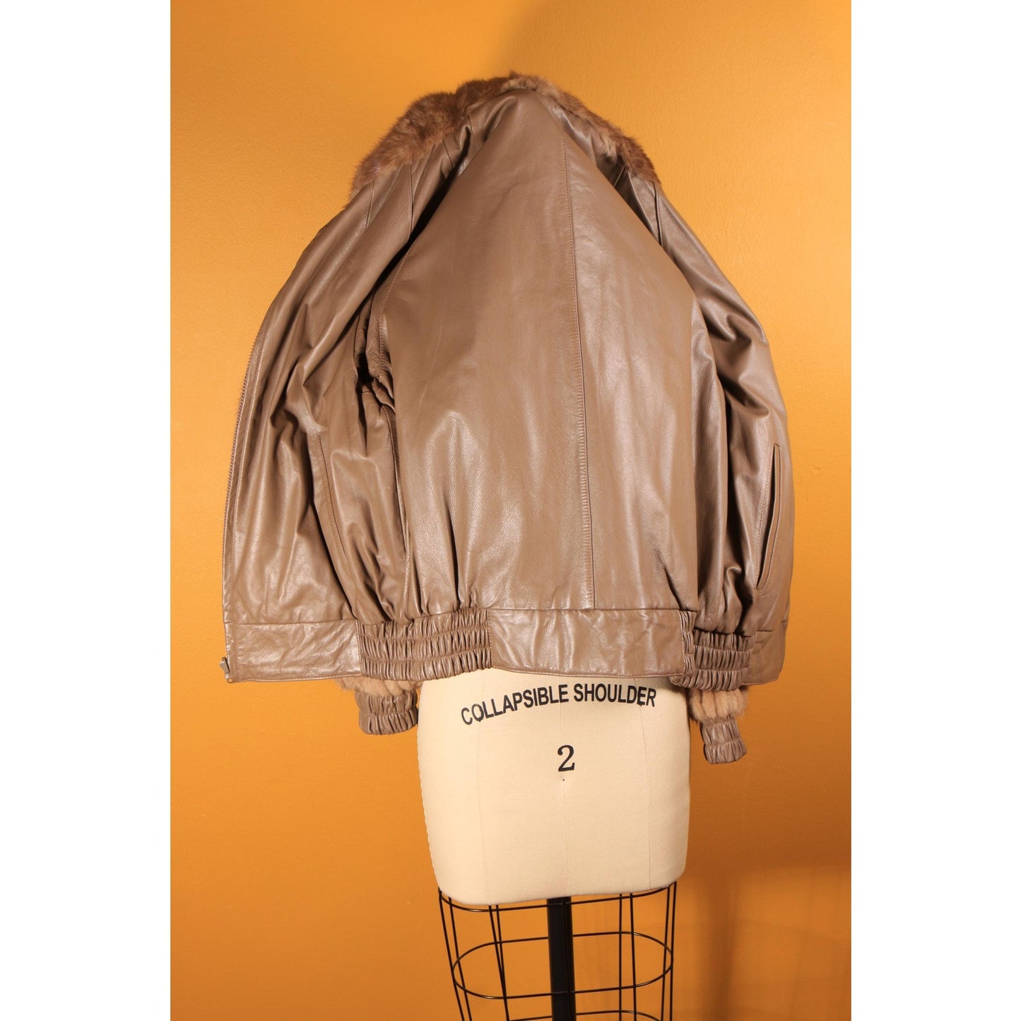1980s Brown Mink Fur and Tan Leather Reversible Bomber Jacket Coat -M-L