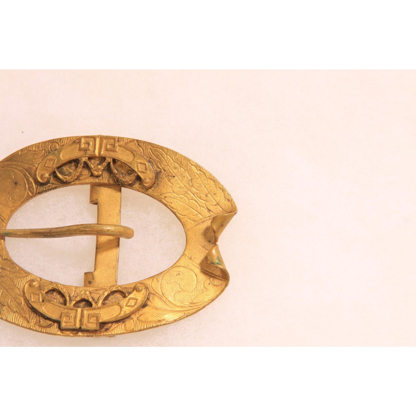 Antique 1900s 1910s Edwardian Art Nouveau Gold Tone Metal Belt Buckle