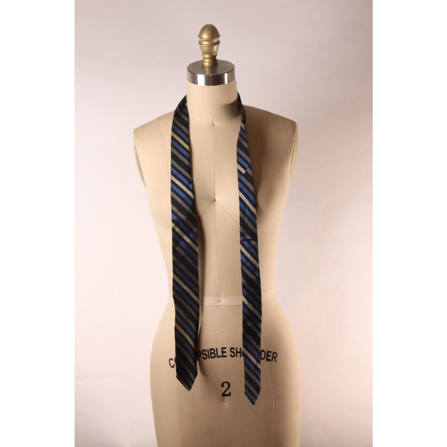 1950s Blue, Black and Gray Striped Necktie Tie by Regal