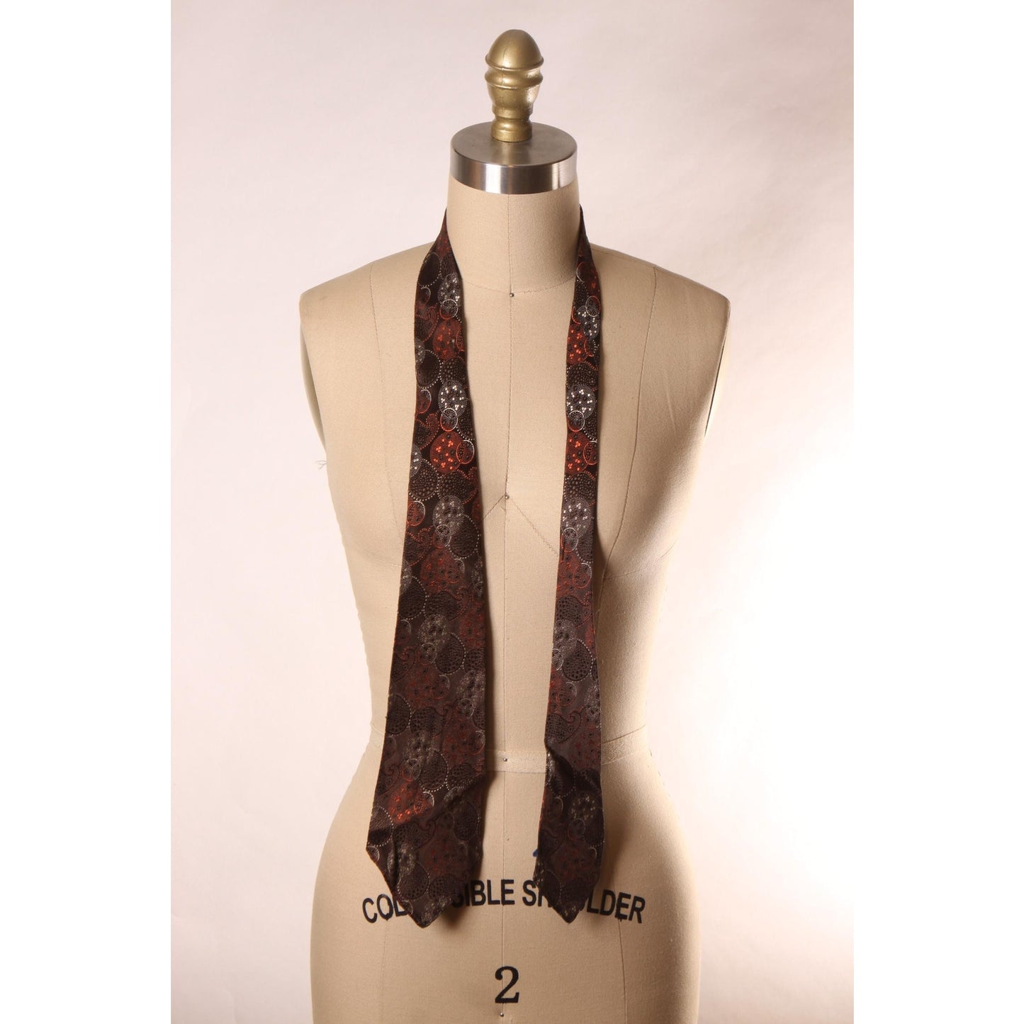 1960s Brown, Orange and White Paisley Circle Mod Print Necktie Tie by Fisher Miller Beau Brummell