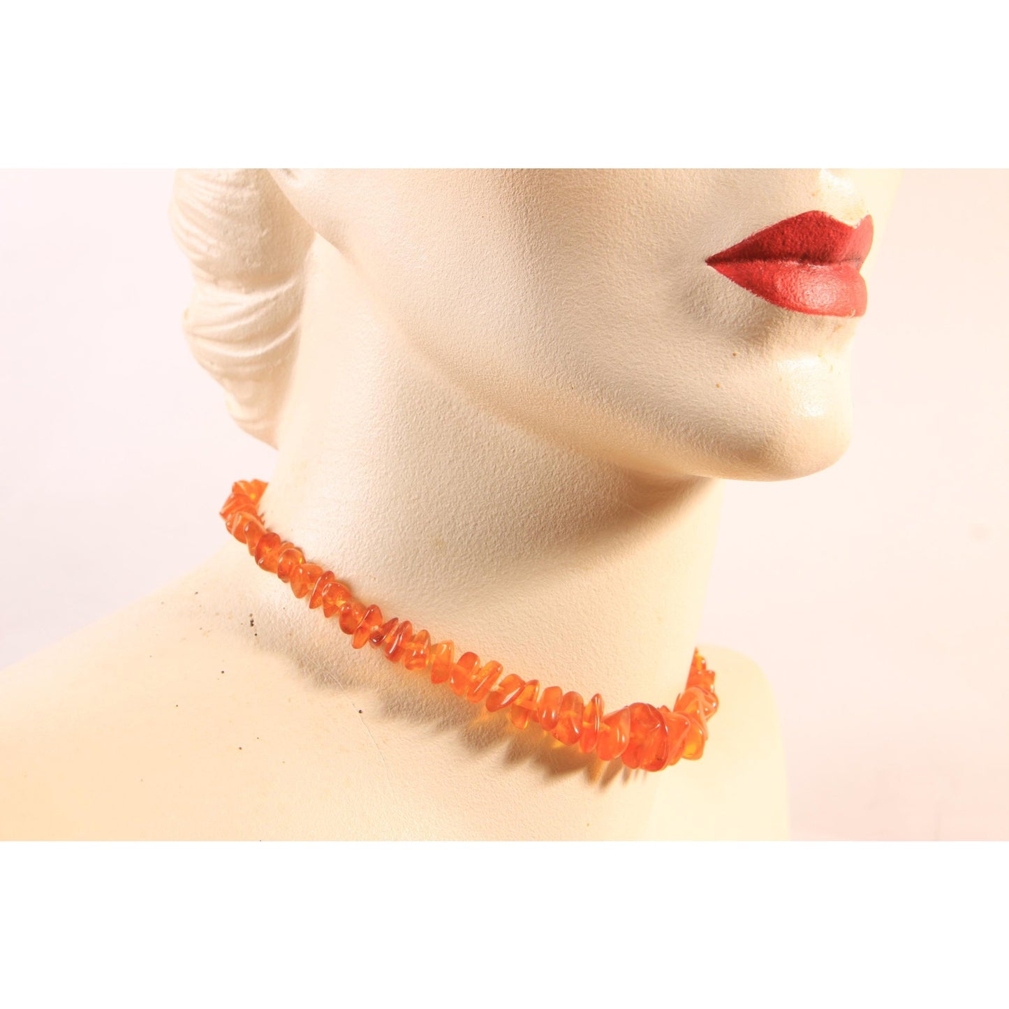 1950s Orange Plastic Beaded Faux Amber Necklace