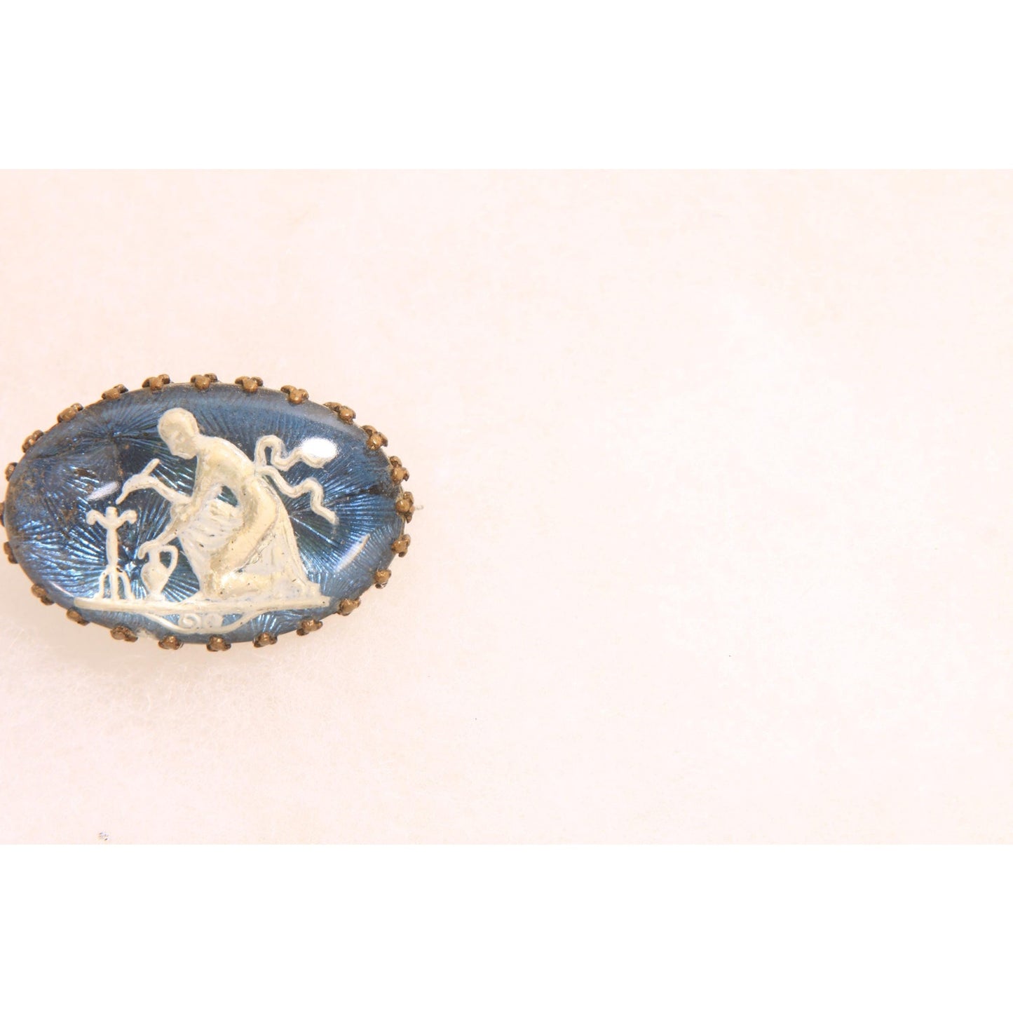 Antique 1800s 1900s Greek Revival Blue and White Brooch