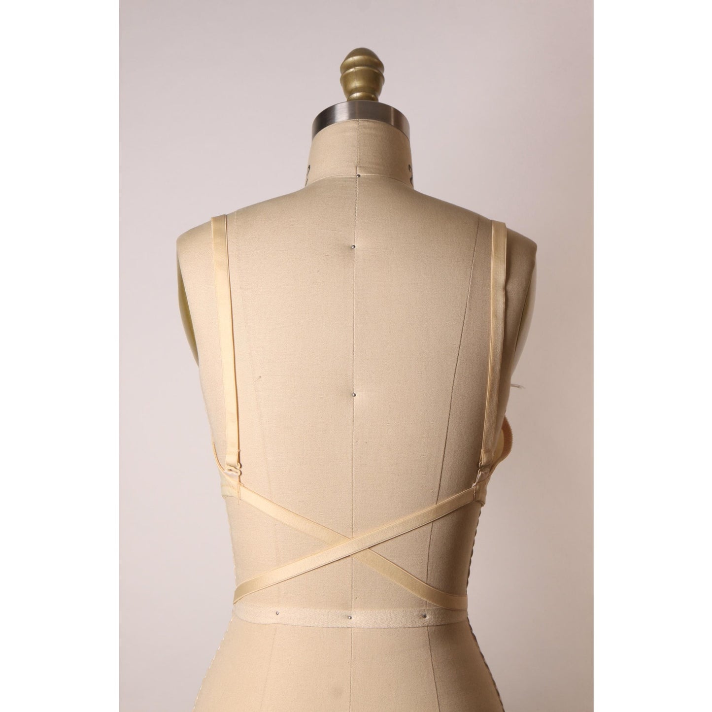1970s Beige Skin Tone Wrap Around Strap Low Cut Back Criss Cross Padded Bra by Fredericks of Hollywood-36B