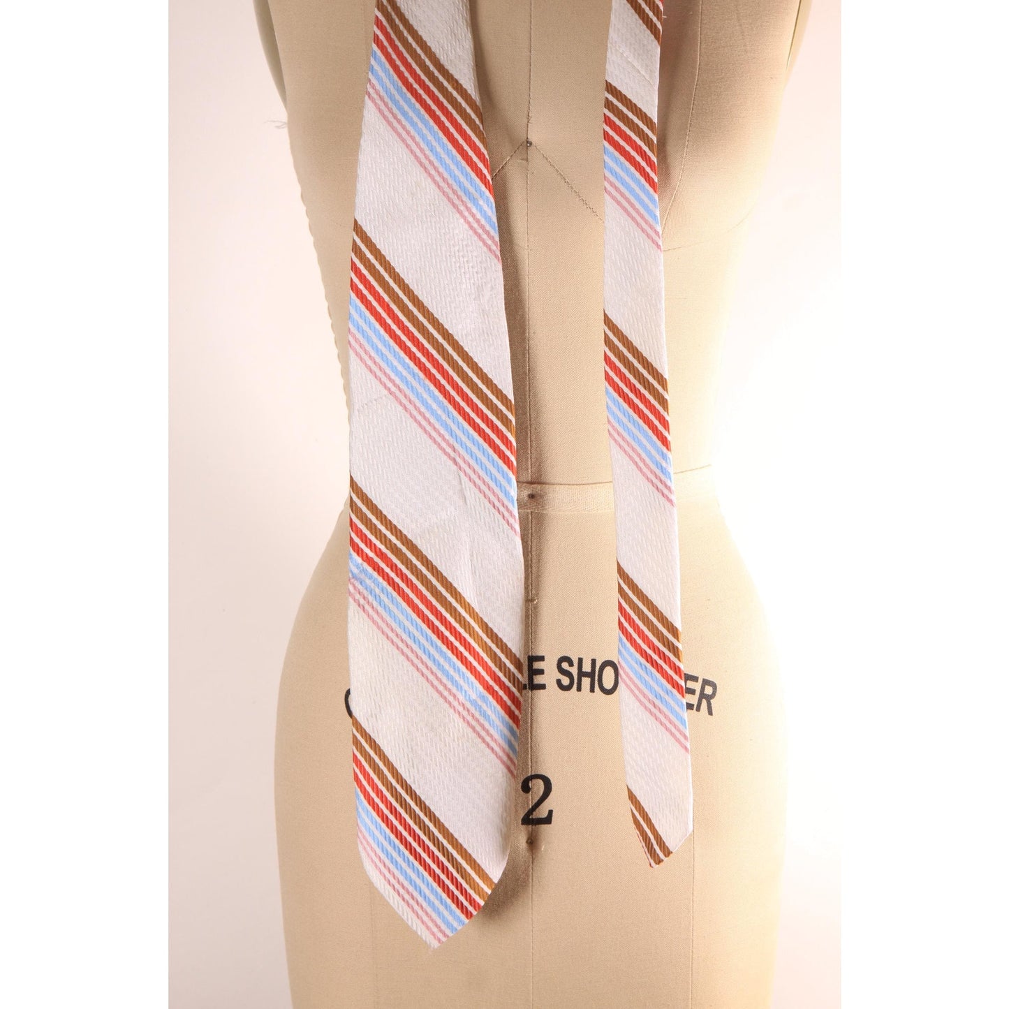 1970s Cream, Brown, Orange and Blue Striped Necktie Tie by Beau Brummell