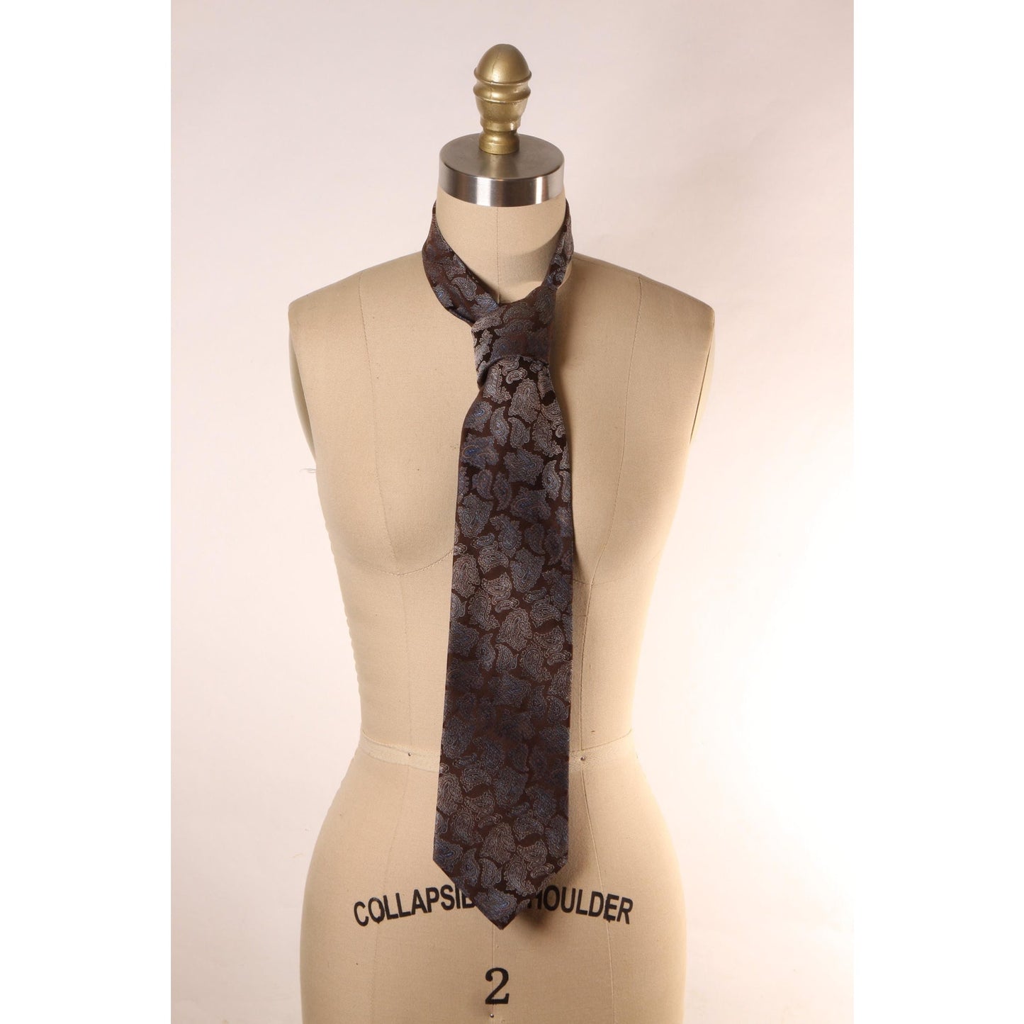 1970s Dark Brown and Blue Paisley Swirl Ombre Fade Wide Necktie Tie by Don Loper & Freeman's