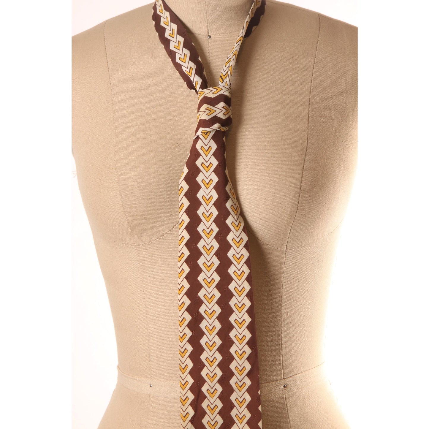 1950s Brown, Yellow and White Abstract Print Necktie Tie