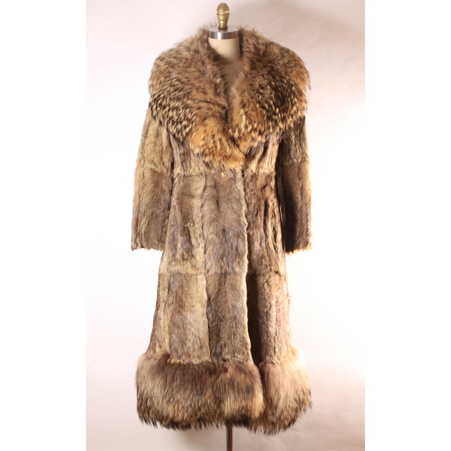 1970s Raccoon Fur Long Sleeve Quilted Lining Princess Coat