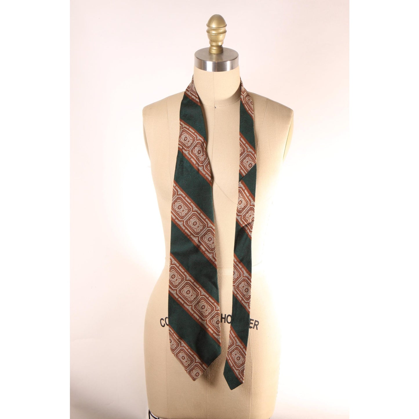 1970s Green and Brown Striped Wide Necktie Tie by Tie Rack