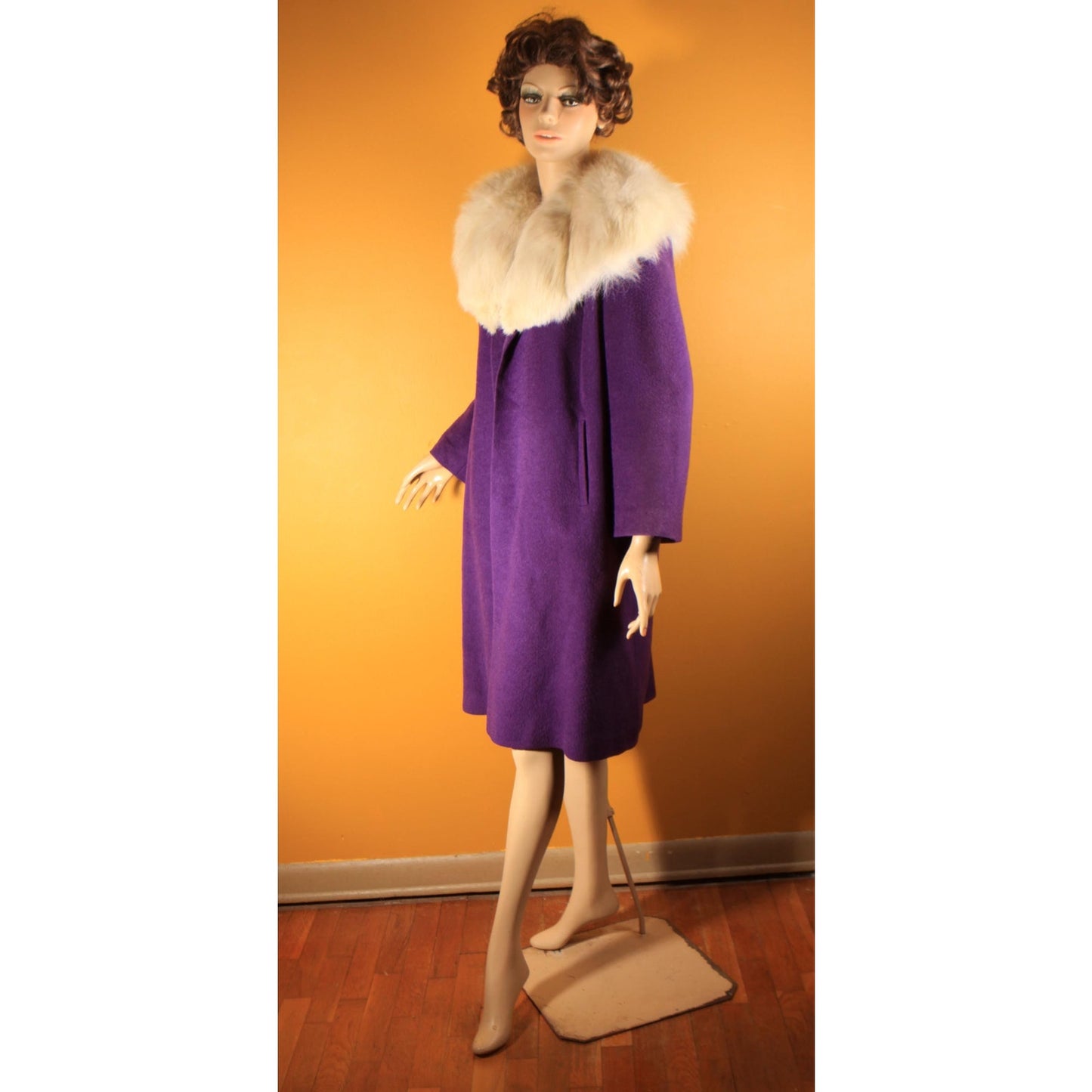 1950s Purple and Cream White Fox Fur Swing Coat -M
