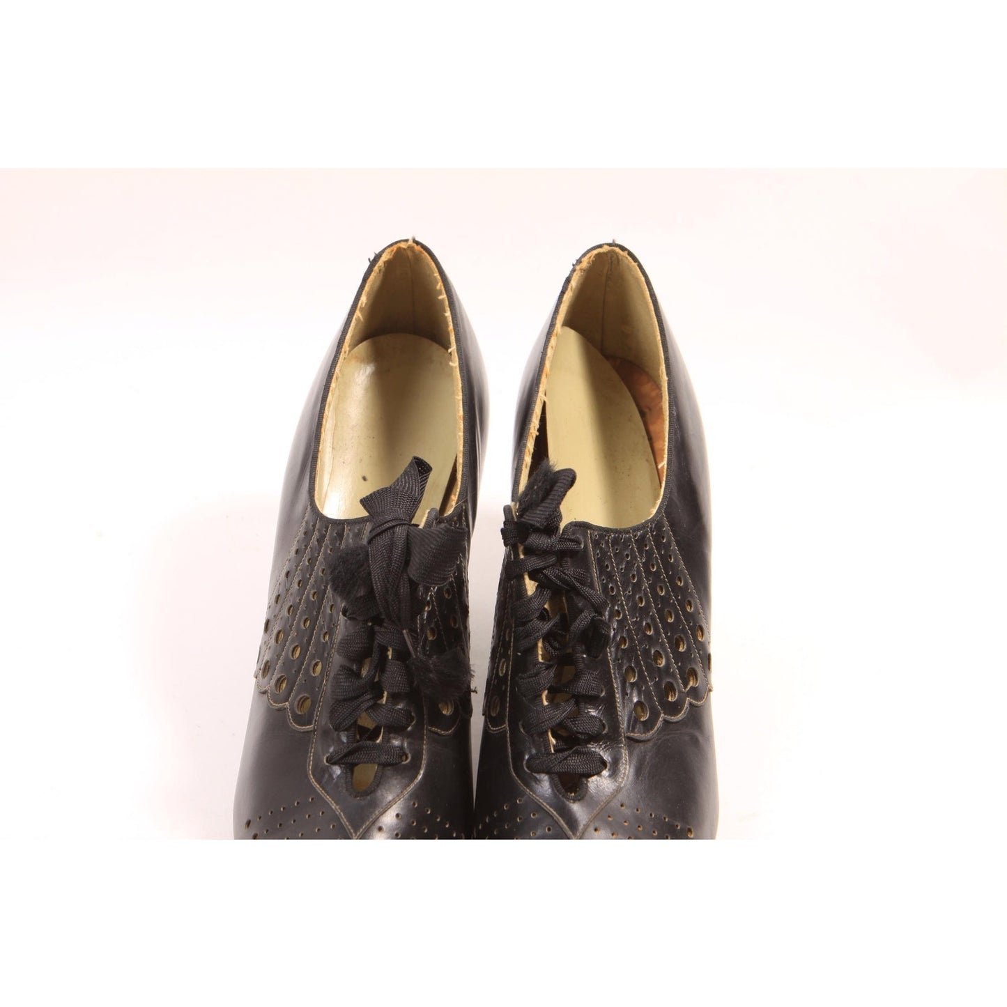 1930s Art Deco Black Lace Up Gothic Pointed Toe Pumps High Heels