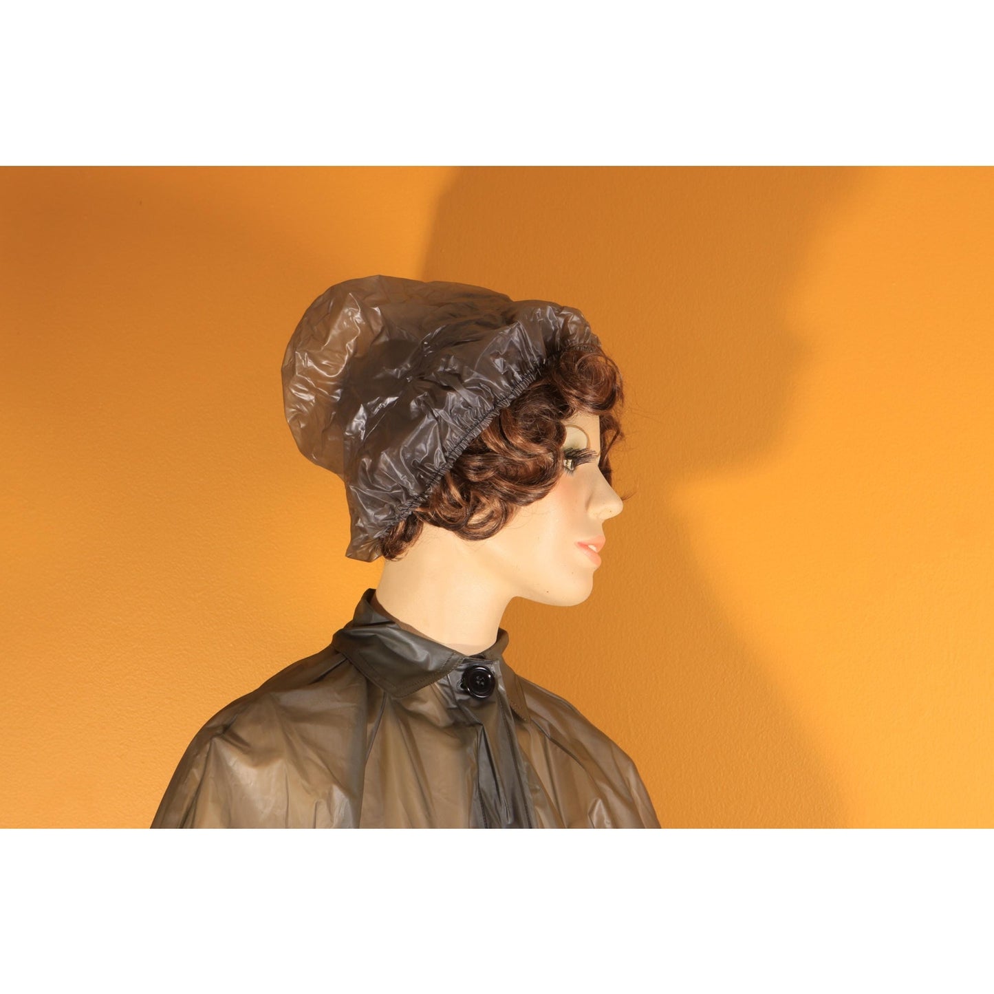 1950s 1960s See Through Gray Button Down Belted Raincoat with Matching Rain Bonnet by Aqua Sheen by Exylin -S