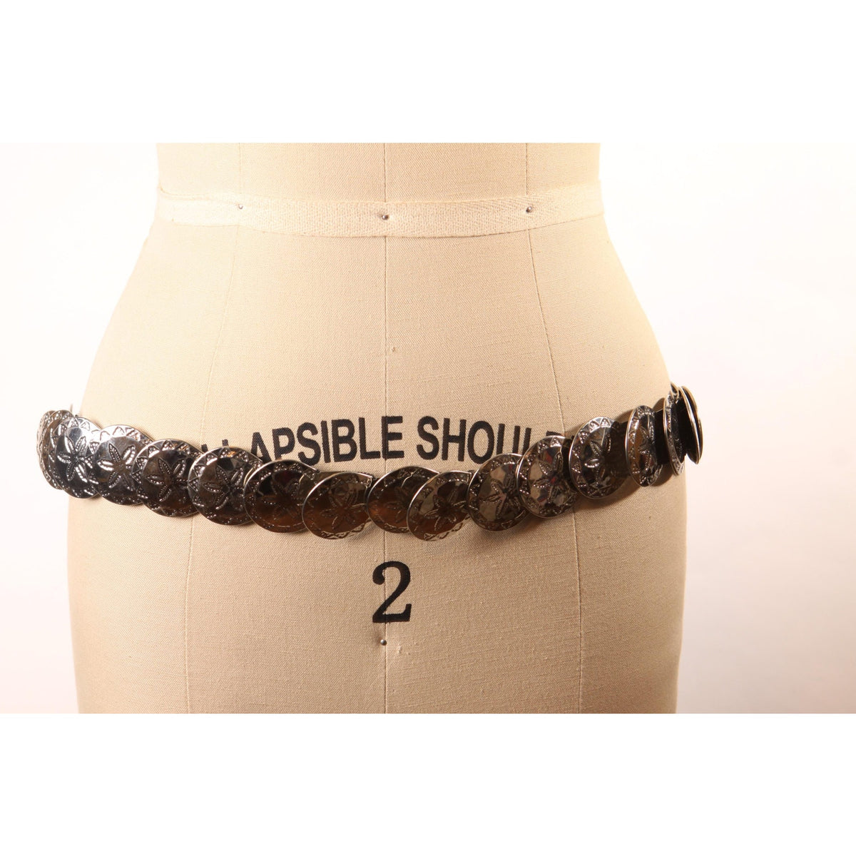 1970s 1980s Silver Tone Metal Sea Dollar Stretch Belt