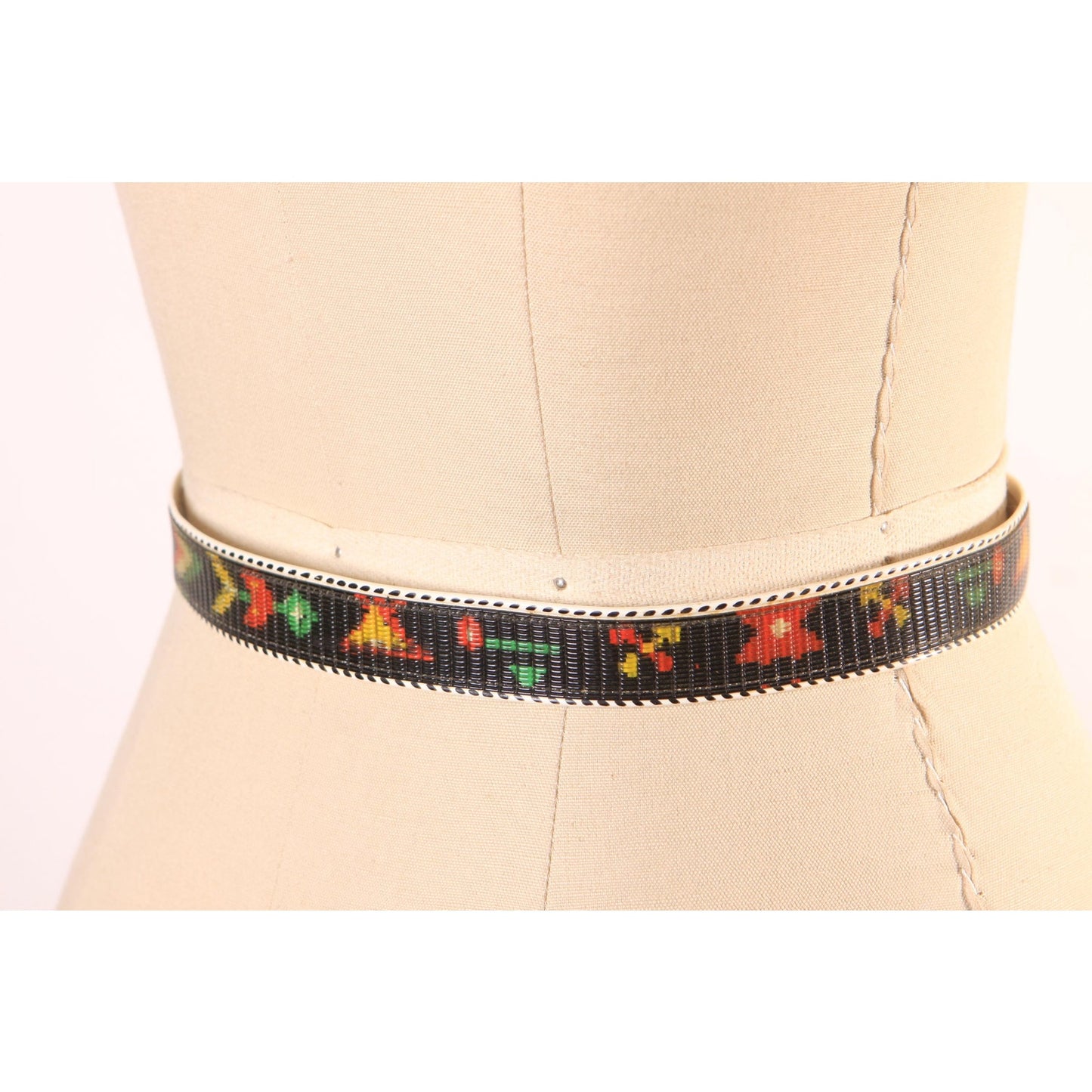 1960s Multi-Colored Rainbow Red, Blue, Yellow and Green Novelty Tourist Western Native American Style Plastic Belt