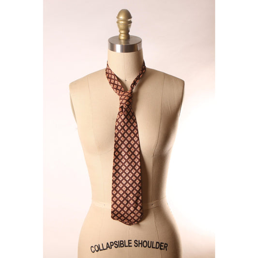 1950s Brown, White and Red Floral Print Necktie Tie by Haband