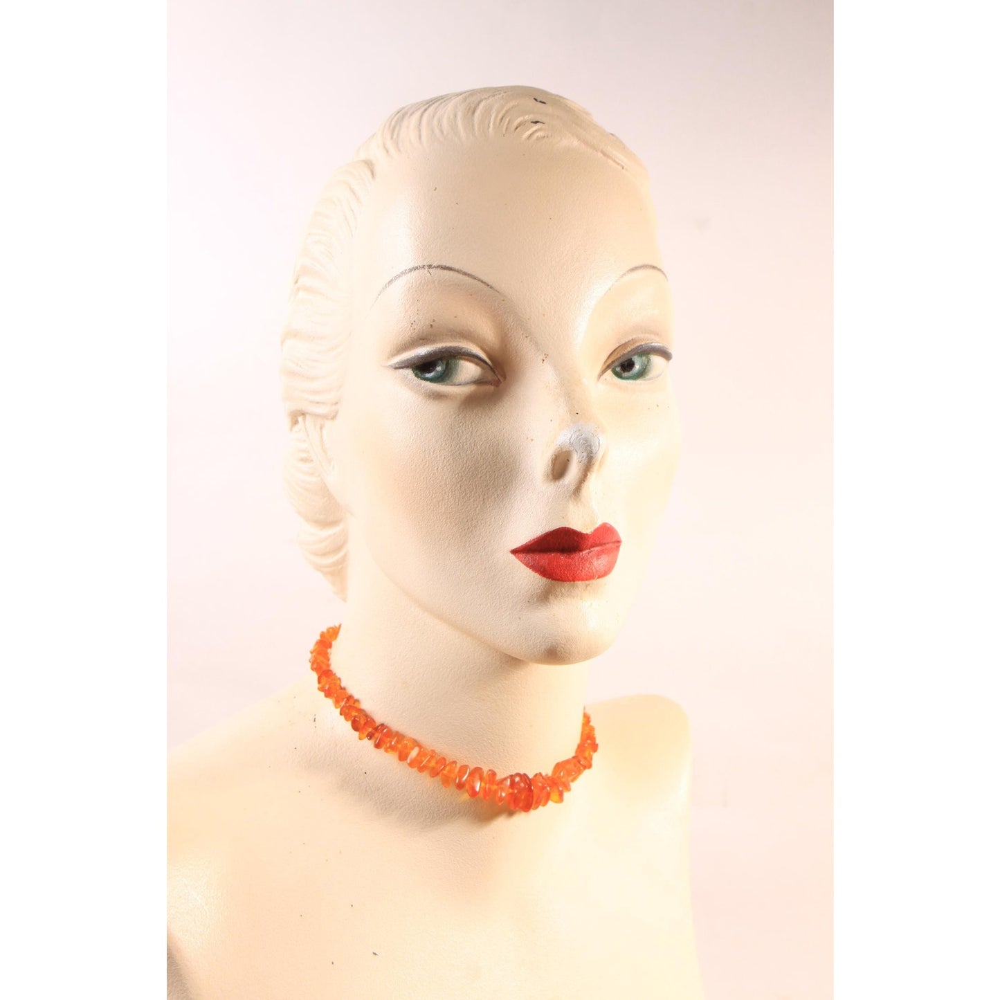 1950s Orange Plastic Beaded Faux Amber Necklace