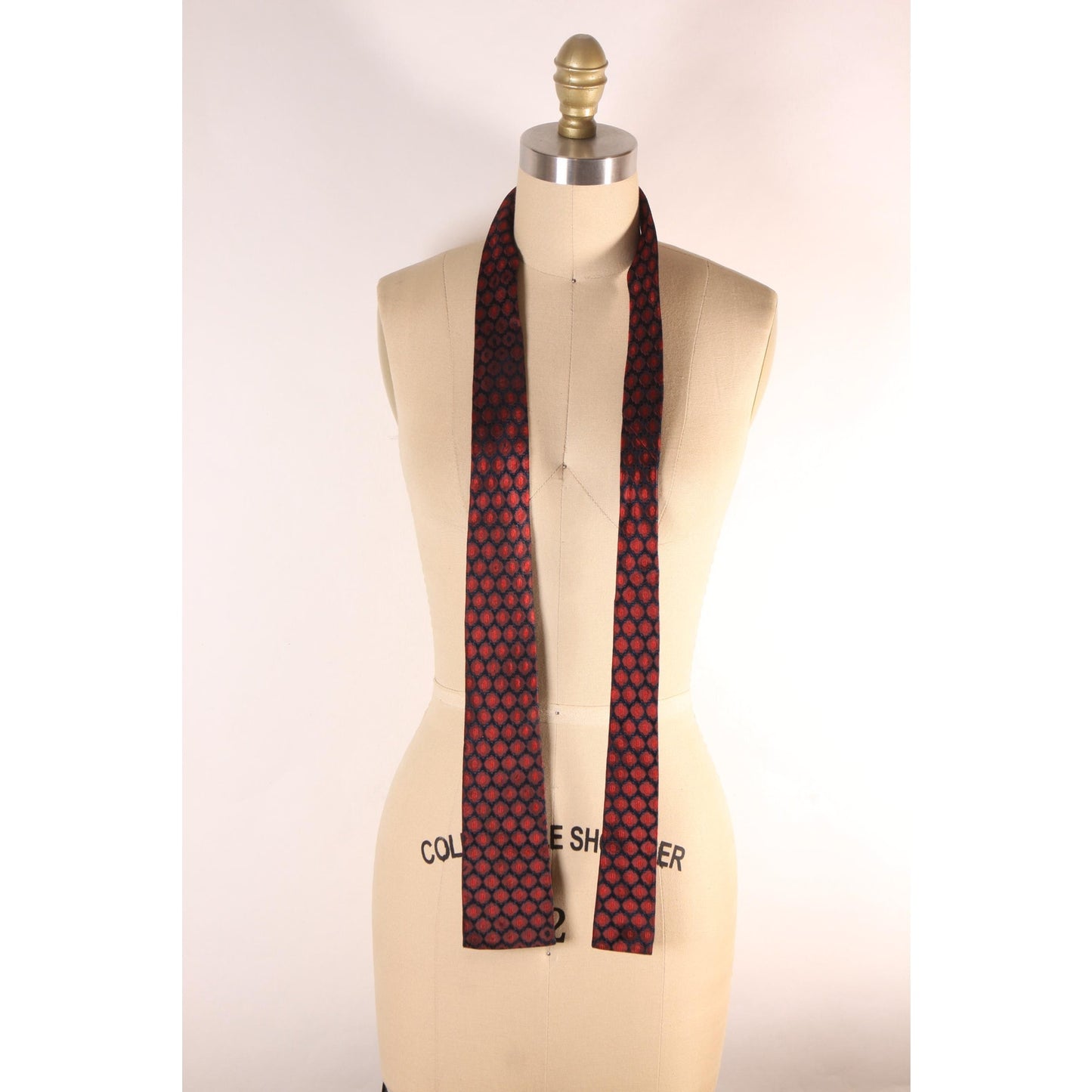 1980s Red and Black Print Square Necktie Tie by Pierre Cardin