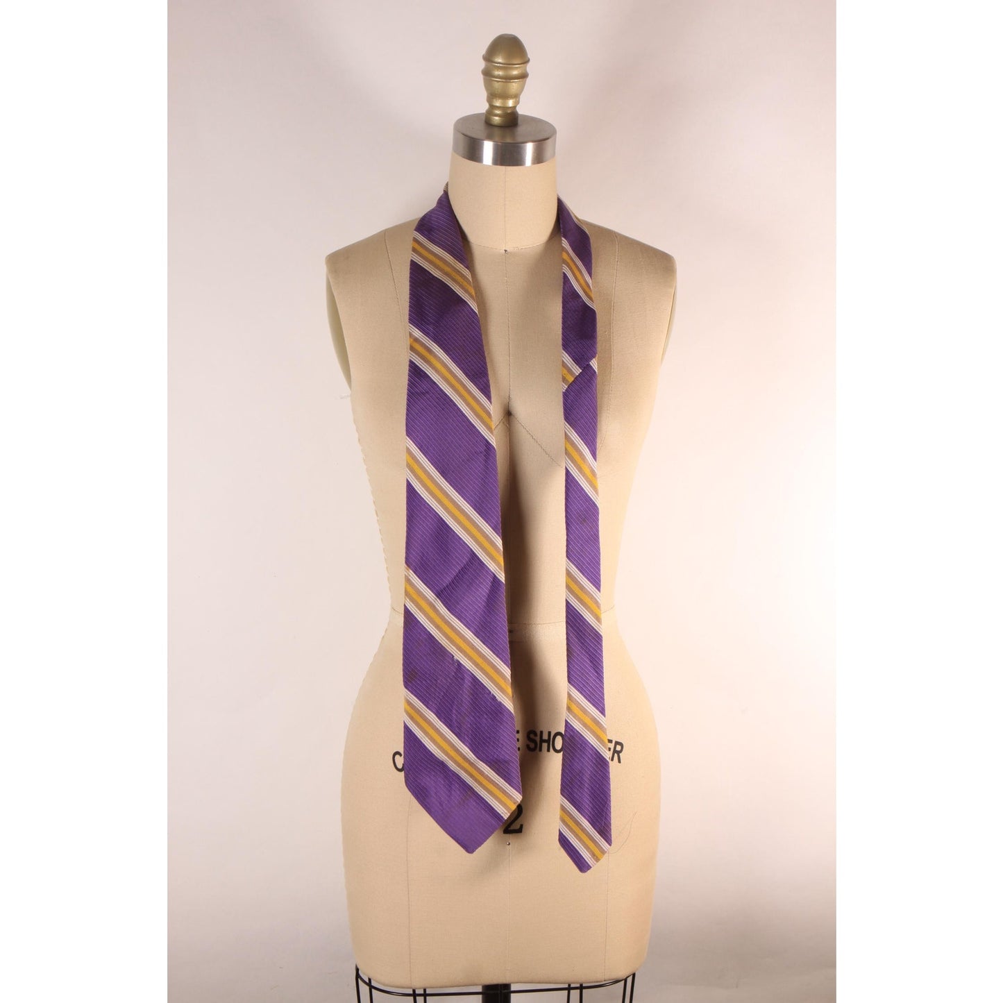1970s Purple and Yellow Striped Wide Necktie Tie by Beau Brummell