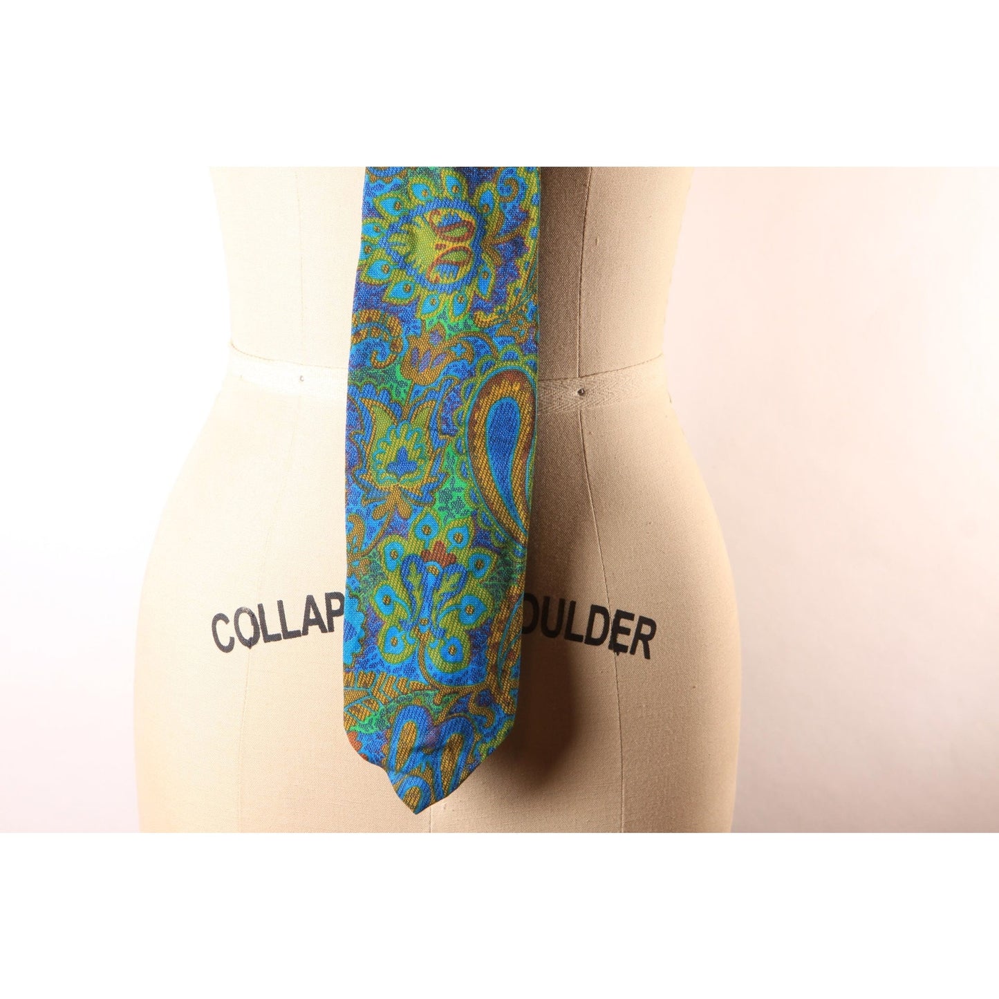 1960s Blue, Green and Tan Paisley Pscyhedelic Necktie