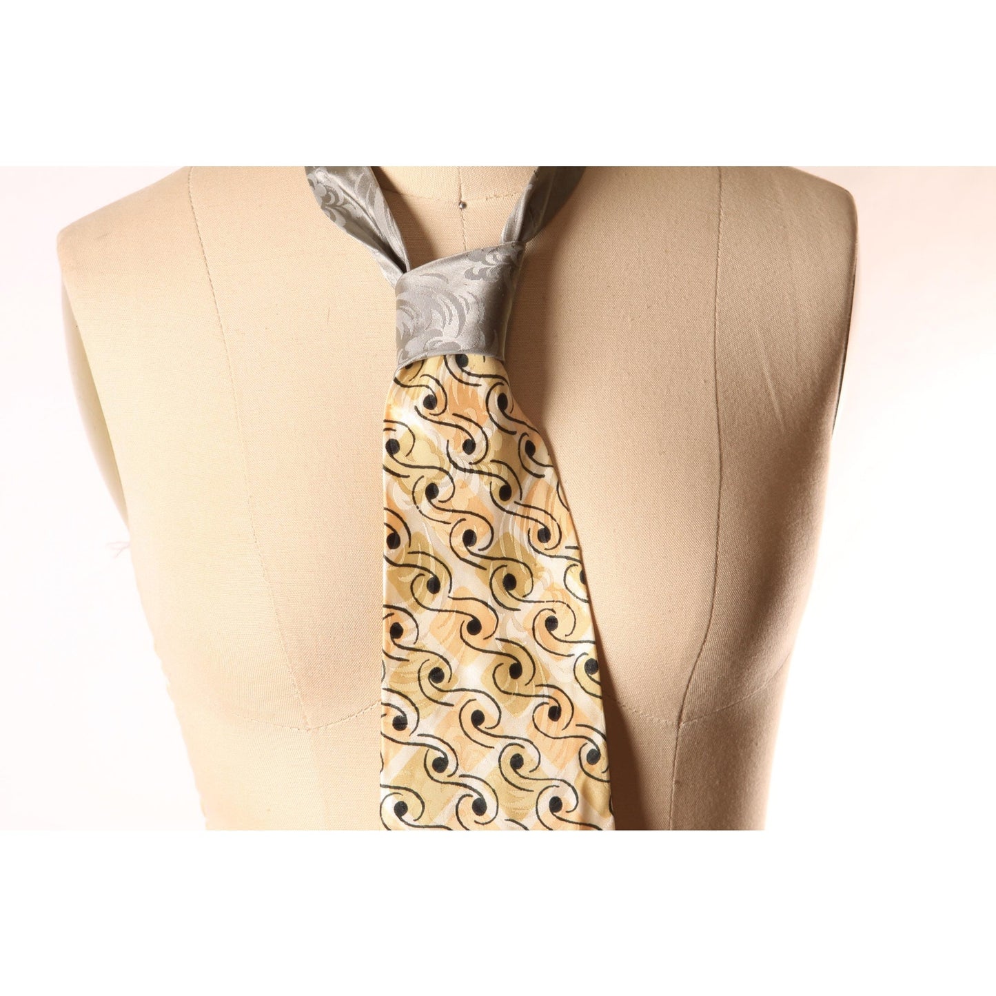 1950s Gray, Yellow and White Swirl Abstract Pattern Necktie Tie by Turner's