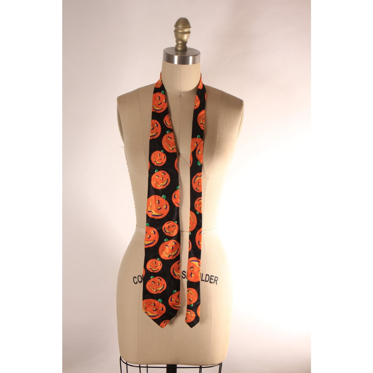 1980s Black and Orange Novelty Pumpkin Halloween Jackolantern Necktie Tie by Novelties