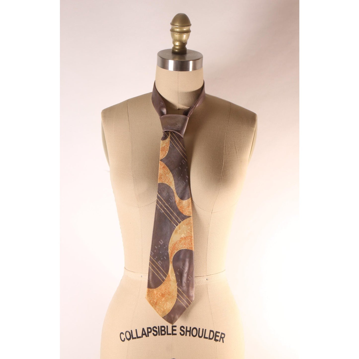 1950s Gray and Tan Abstract Swirl Necktie Tie by Wembley