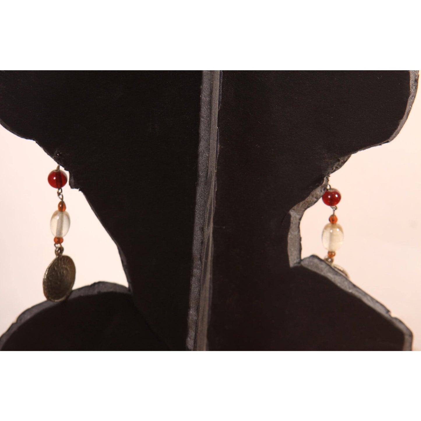 1990s Multi Colored Beaded Faux Coin Dangle Pierced Earrings