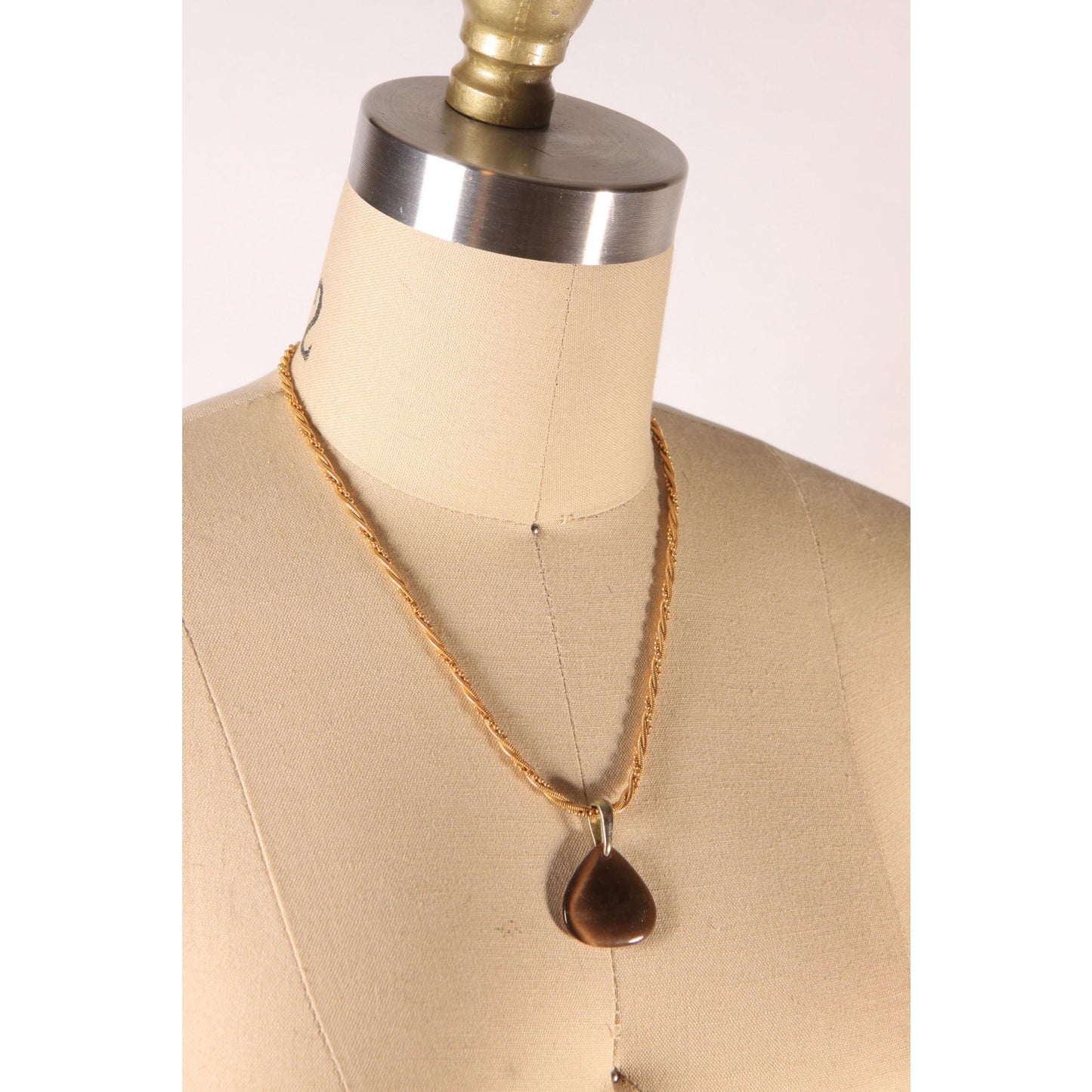 1970s Gold Tone Metal Crystal Stone Pendant Necklace by Napier