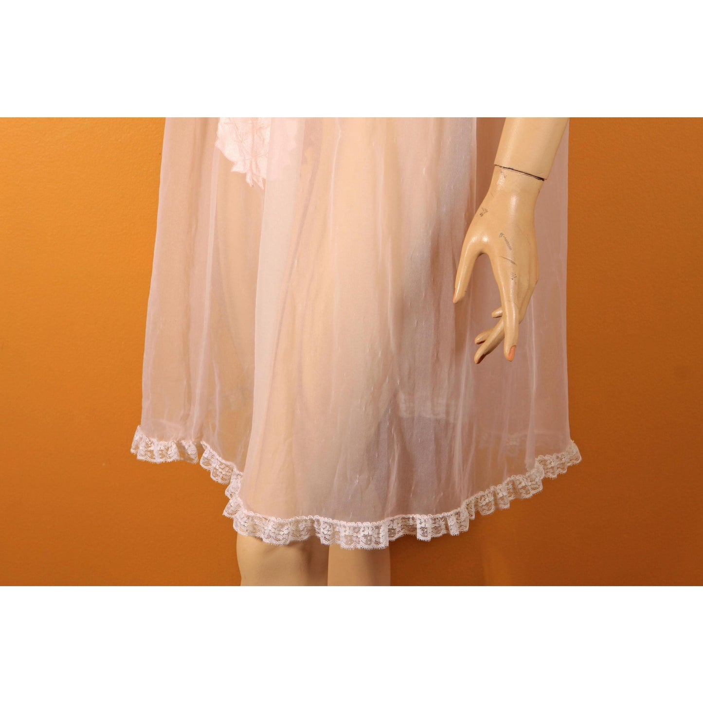 1950s Sheer Illusion Pink Fig Leaf Risque Pin Up Eves Leaves Babydoll Peignoir Night Gown by Chevette