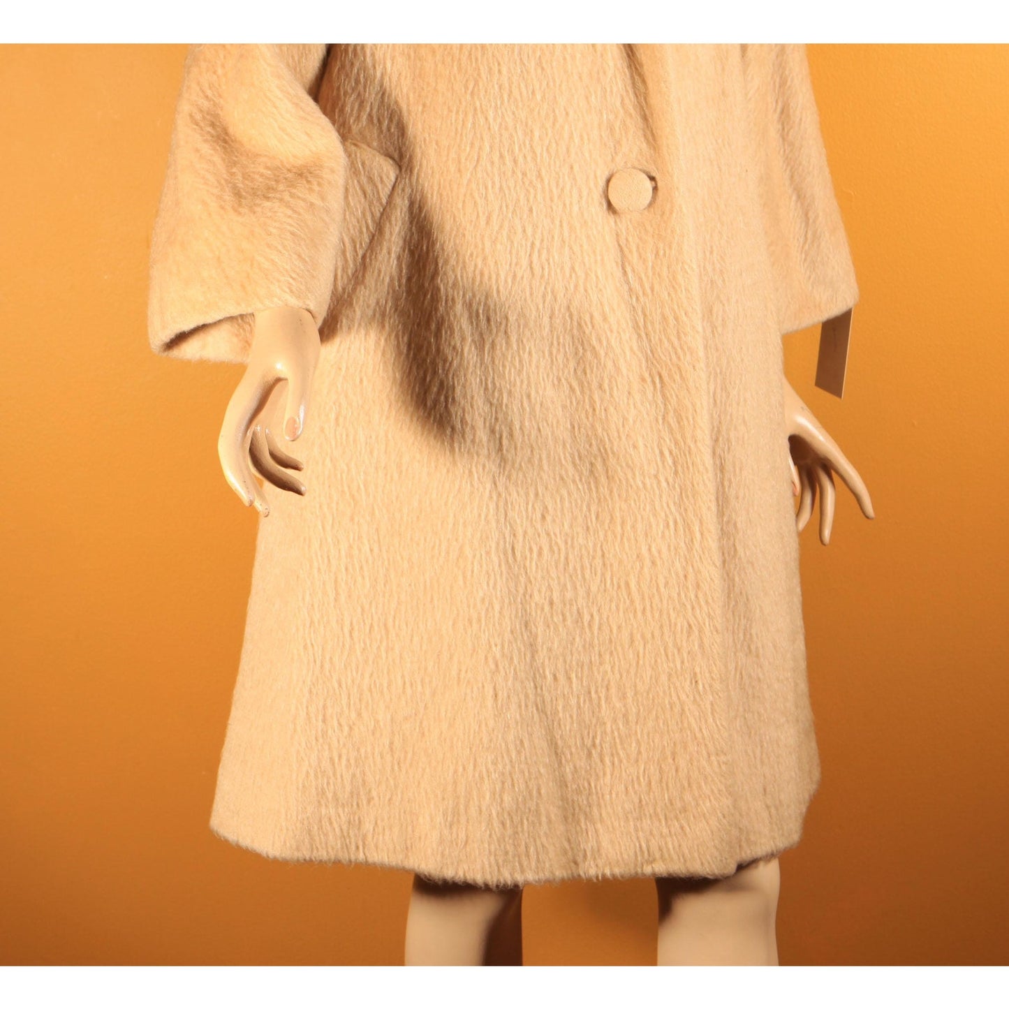 1950s Tan and Cream Bracelet Sleeve Mink Fur Collar Swing Coat by Lilli Ann -M-XL