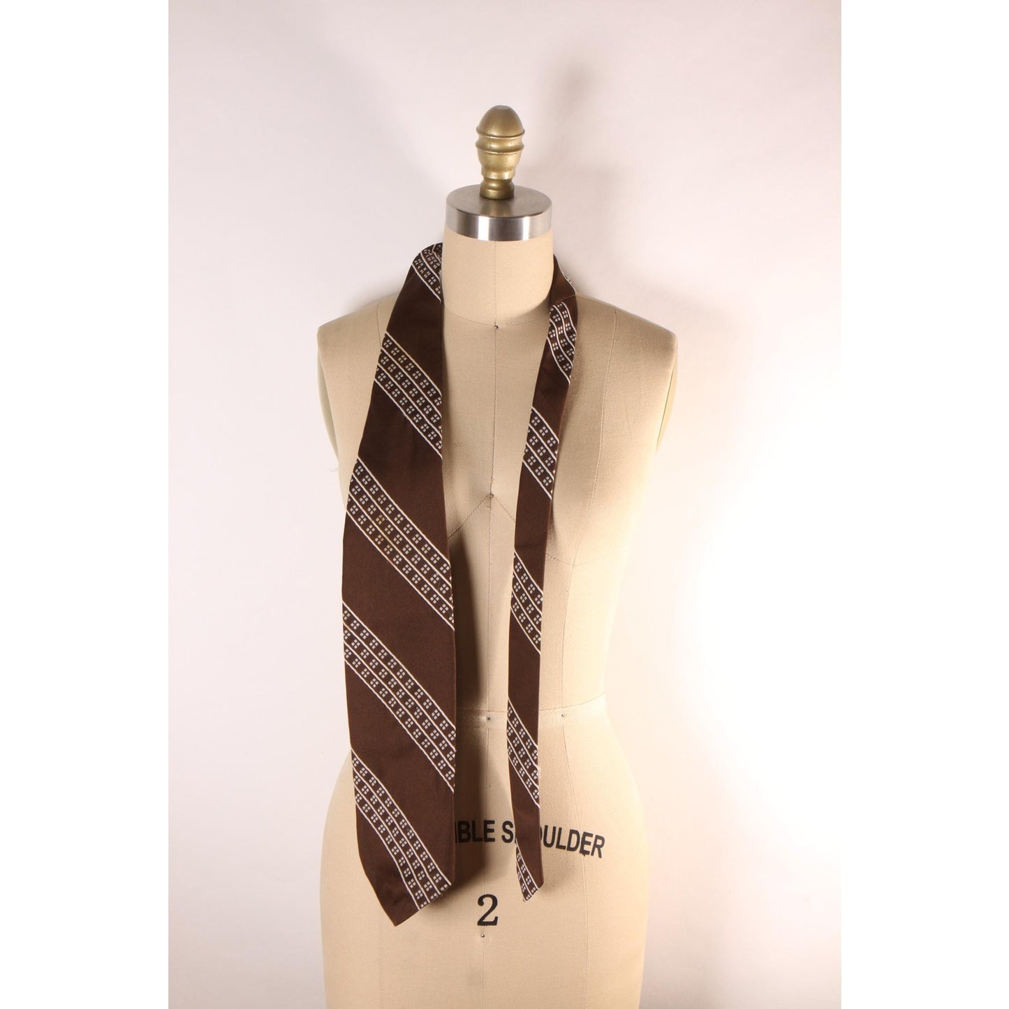 1970s Brown and White Striped Wide Necktie Tie