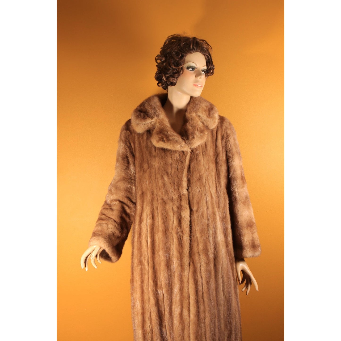 1950s Honey Brown Long Sleeve Mink Fur Coat by Paul Klink Furs -L