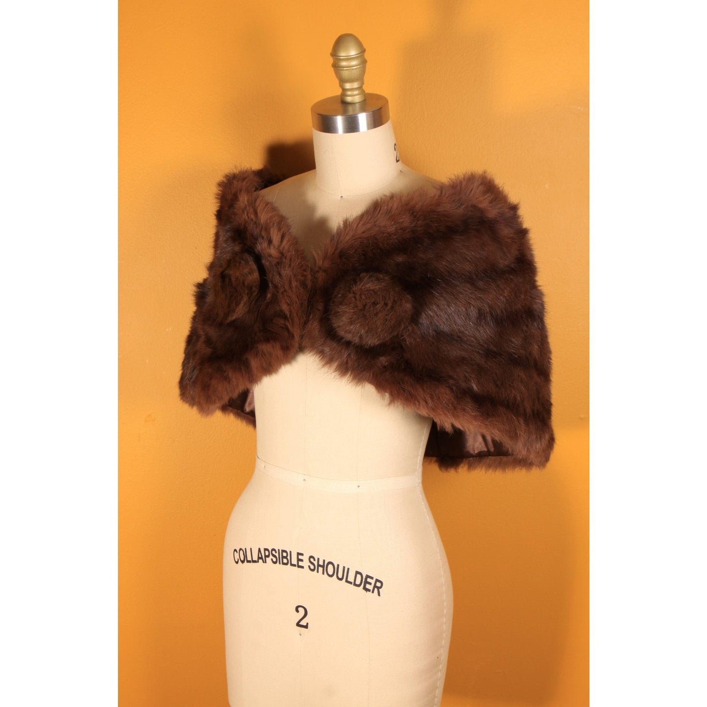 1950s Dyed Rabbit Fur Pom Pom Shrug Wrap