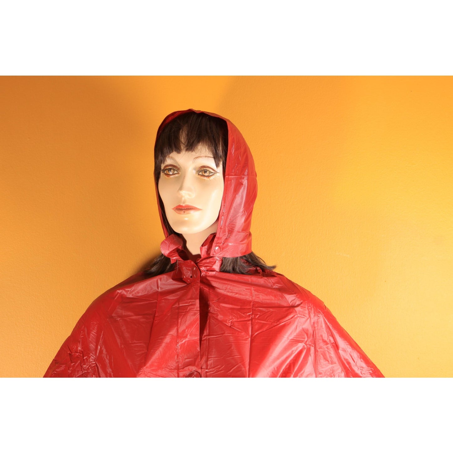 Deadstock Late 1970s Early 1980s Dark Red Vinyl Detachable Hood Raincoat by Aqua Queen